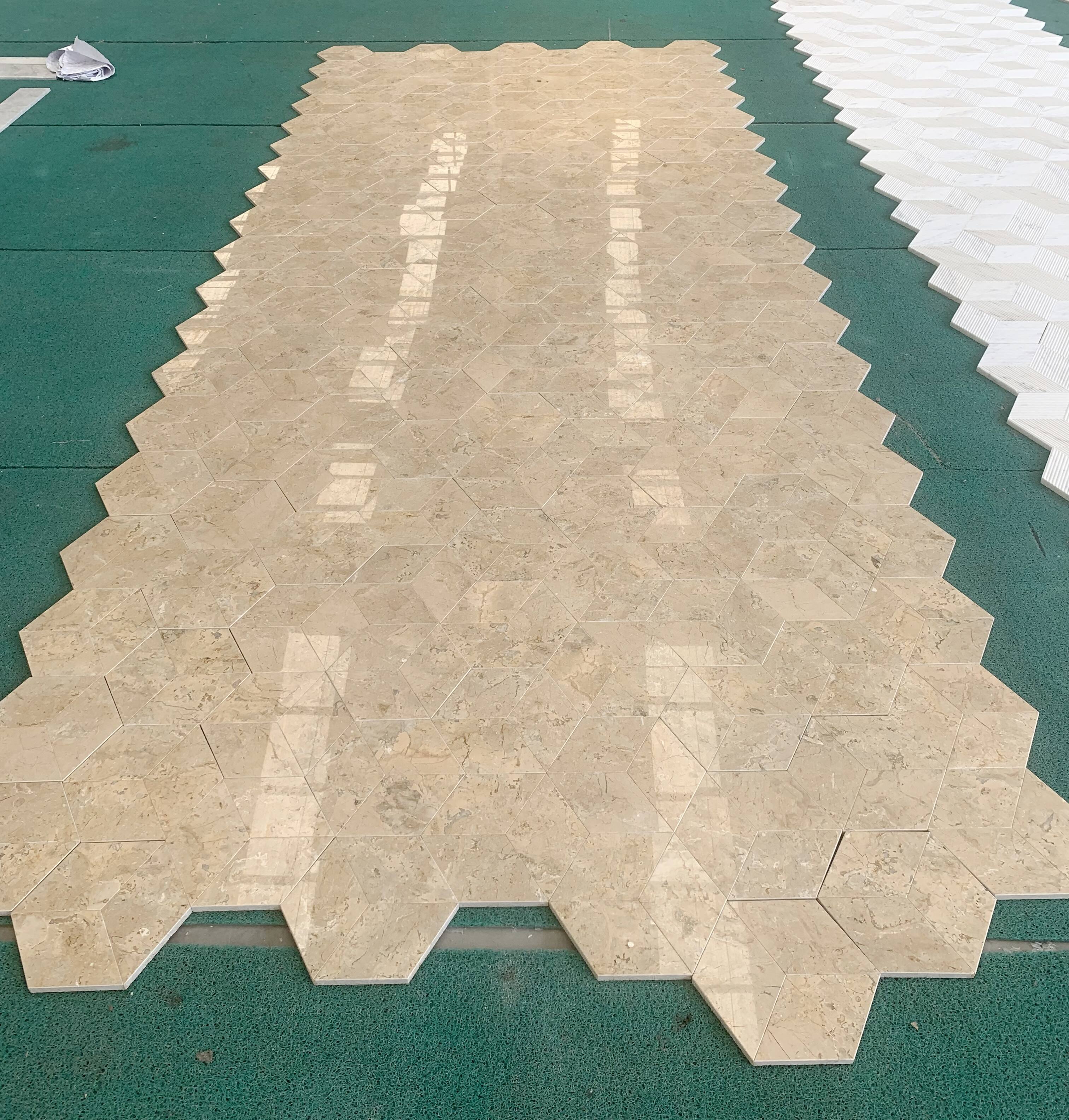 Alt View 6. APRILSOUL - Hexagon Gold Yellow Beige Natural Marble Tiles Polished - White.