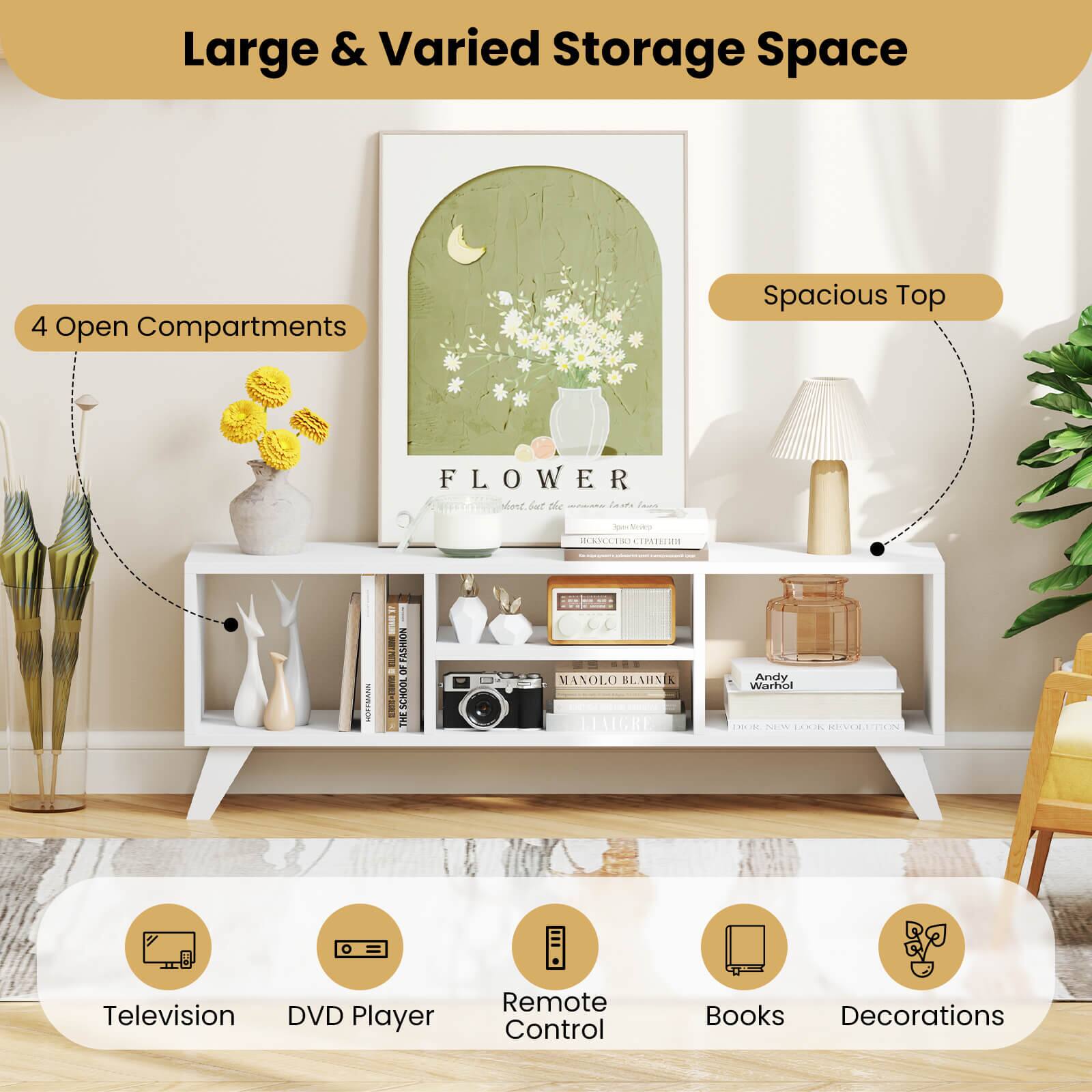 Large & Varied Storage Space 4 Open Compartments Spacious Top FLOWER sot bet  / - Ncans ORTI LSRIM SEETRUAN ASHION . I SCHOOL OF MANOLO BLAHN AIGRE Andy Warhoi EHEIM NEW BI REVERAIEI Television DVD Player Remote Control Books Decorations