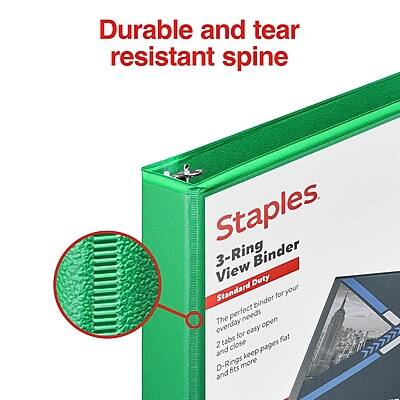 Durable and tear resistant spine

Staples 3-Ring Binder
View Binder
Standard Duty

The perfect binder for your everyday needs
2 tabs for easy organization
D-Rings keep pages flat and fits more