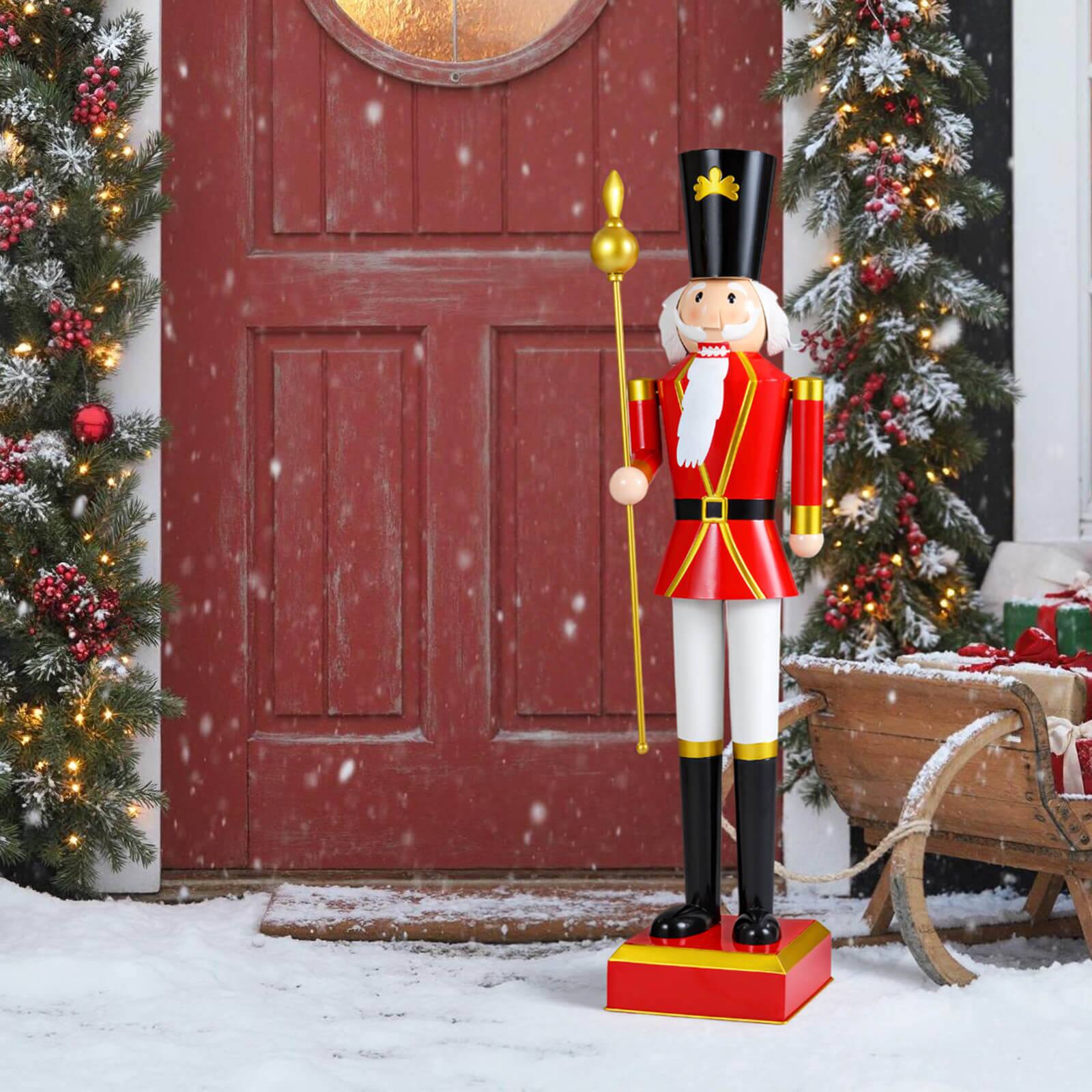 Alt View 3. Costway - Costway 4' Christmas Nutcracker with High Hat & Beautiful Scepter, Uniform & Boots for Yard - Black+Red.