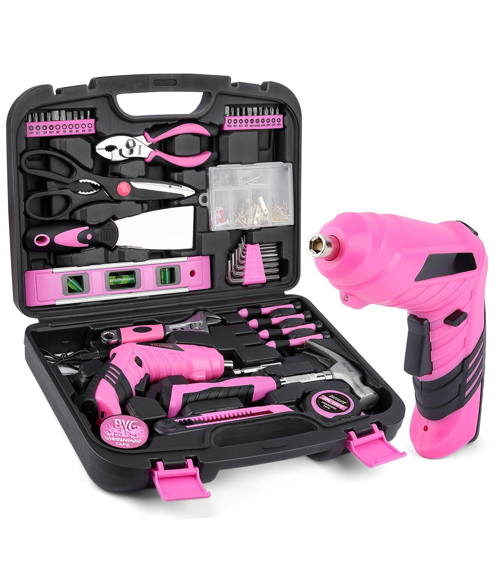 JETRANSPORT - Pink Power-screwdrivers Tool Set For Women 3.6v Power Cordless Rechargeable Kit 143-piece Electric 143pcs Box - 143 Piece Pink