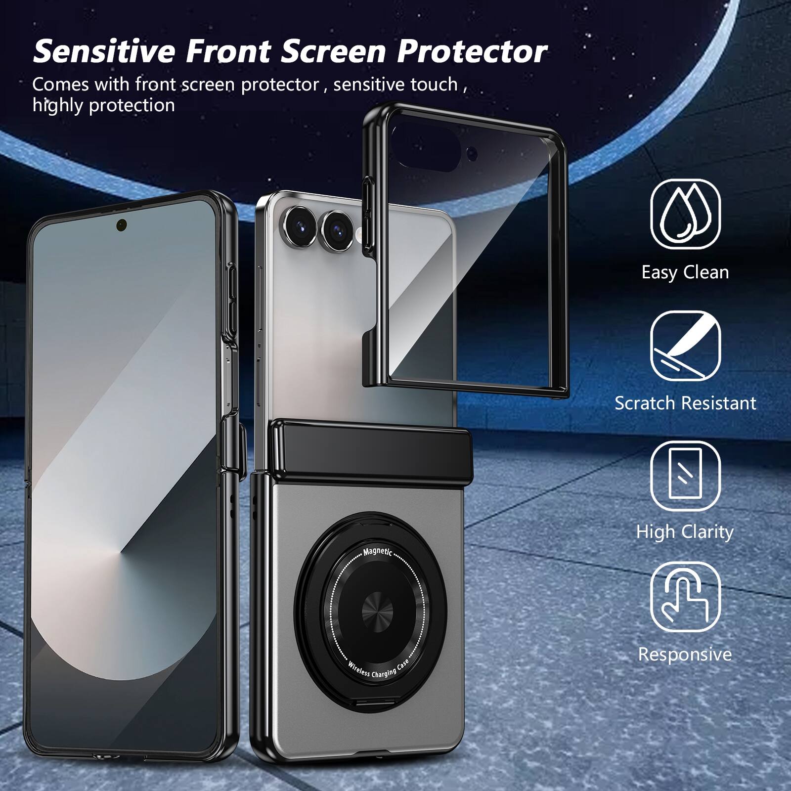 Sensitive Front Screen Protector  
Comes with front screen protector, sensitive touch, highly protection  

Easy Clean  
Scratch Resistant  
High Clarity  
Responsive