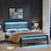 Front. Winado - King Size Platform Bed Frame with LED Headboard, USB Charging Station, Metal Panel Bed with 12" Under Bed Storage Space - Gray.