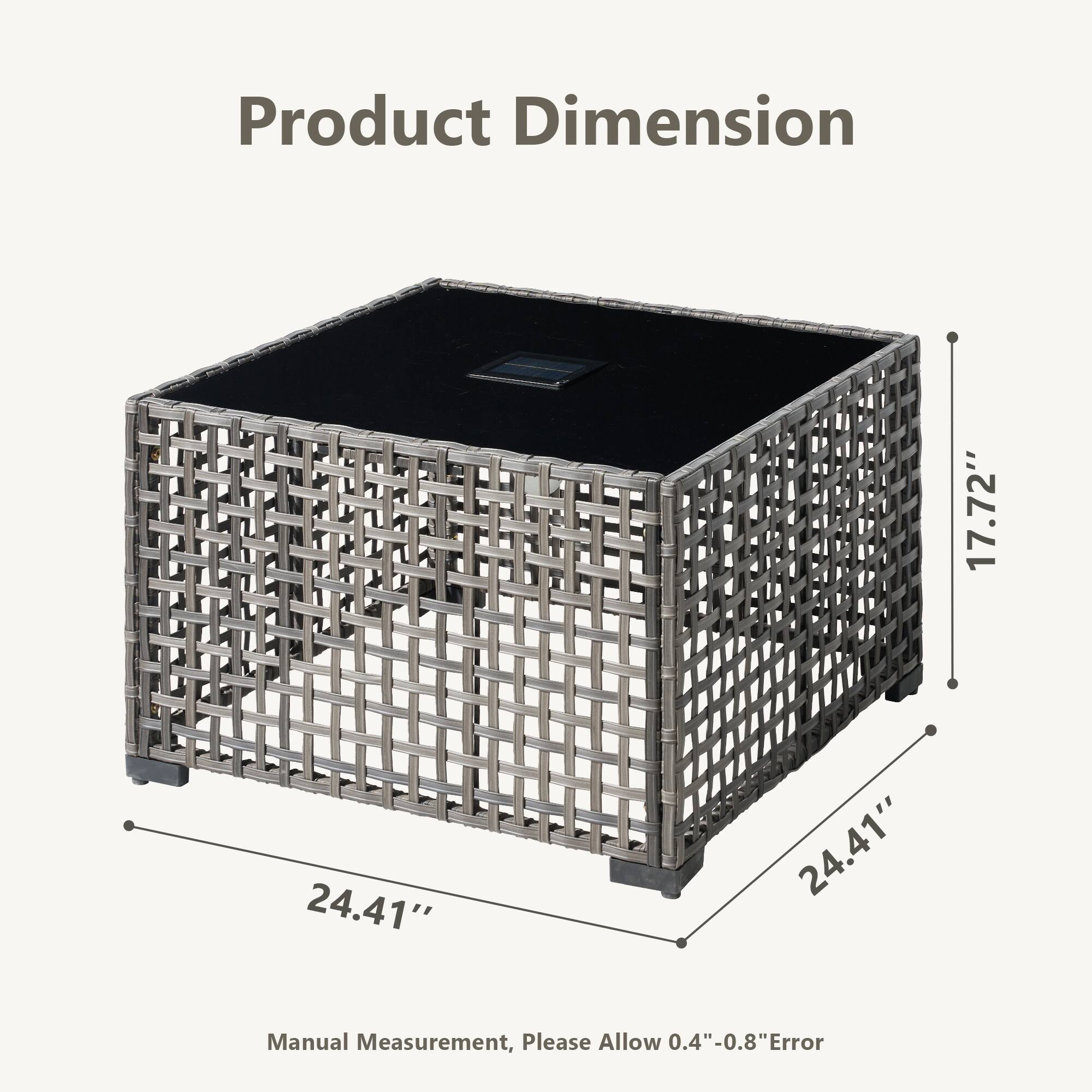 Product Dimension: 17.72" x 24.41" x 24.41"  
Manual Measurement, Please Allow 0.4" - 0.8" Error