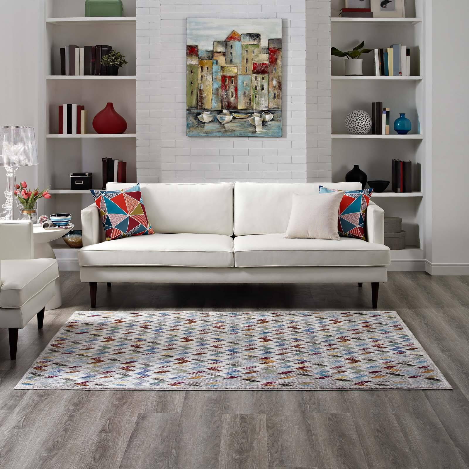 Left. Modway - Gemma Chevron Mosaic Area Rug - Multicolored.
