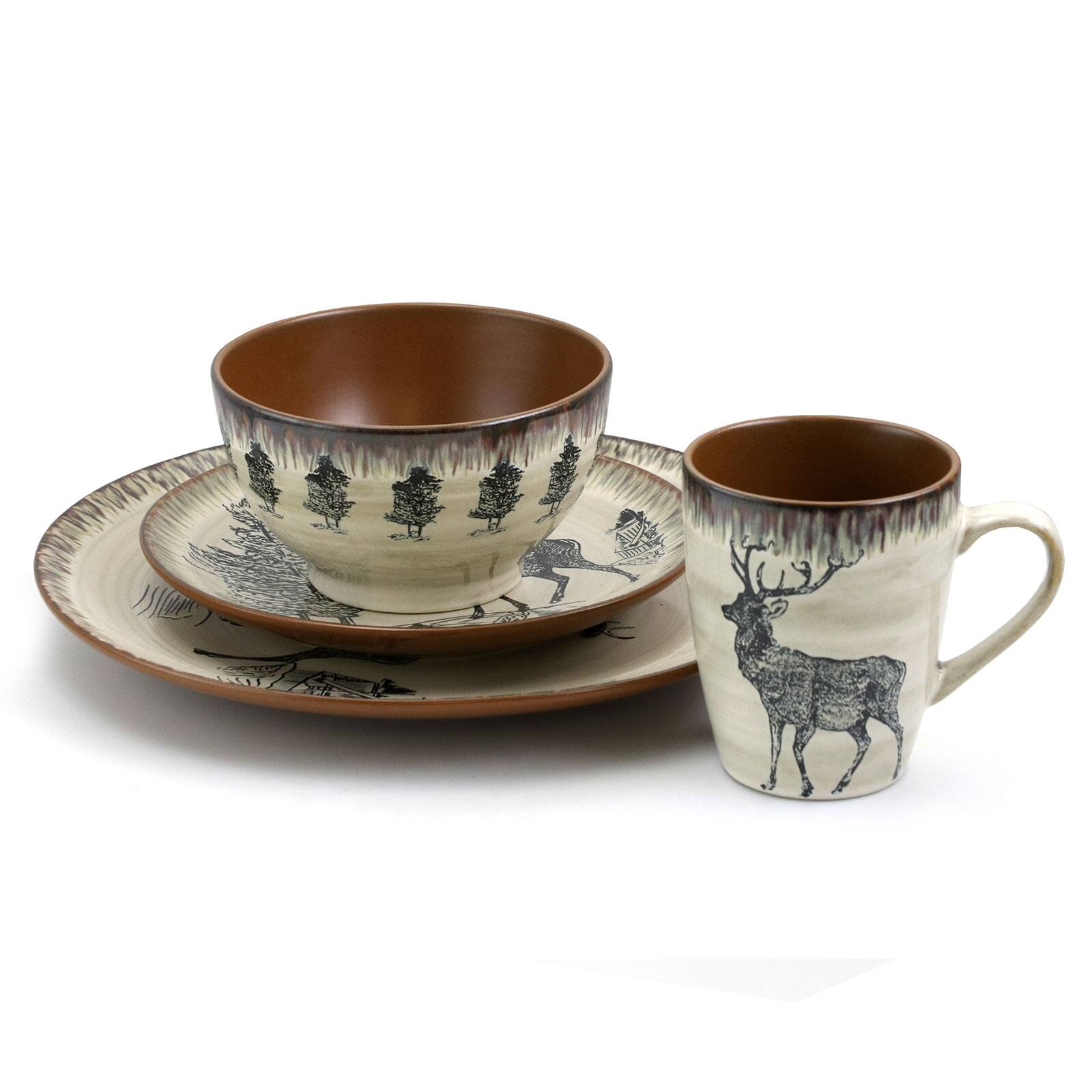 Alt View 4. Elama - Elama Majestic Elk 16 Piece Luxurious Stoneware Dinnerware with Complete Setting for 4 - Taupe and Brown.
