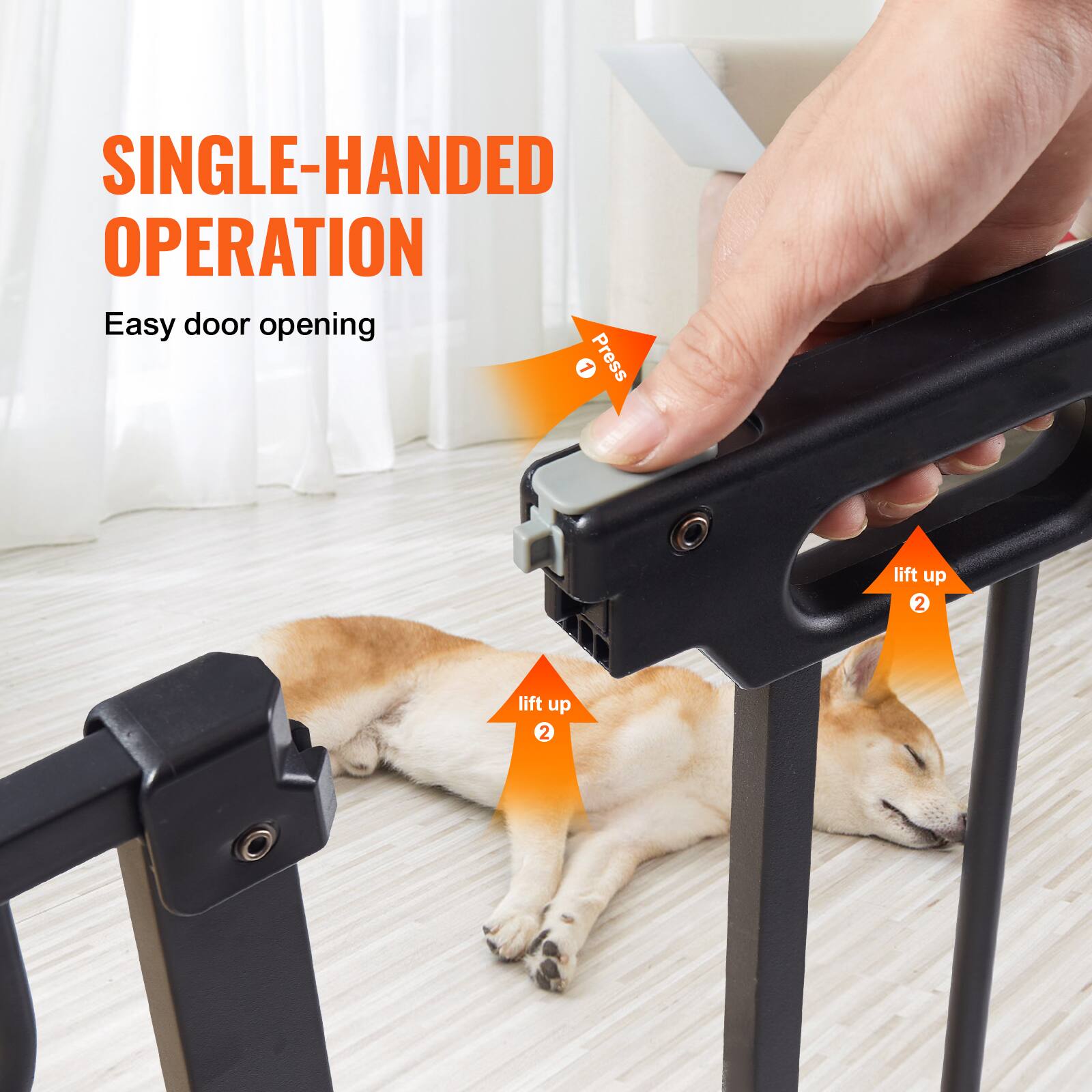 SINGLE-HANDED OPERATION
Easy door opening
1. Press
2. Lift up