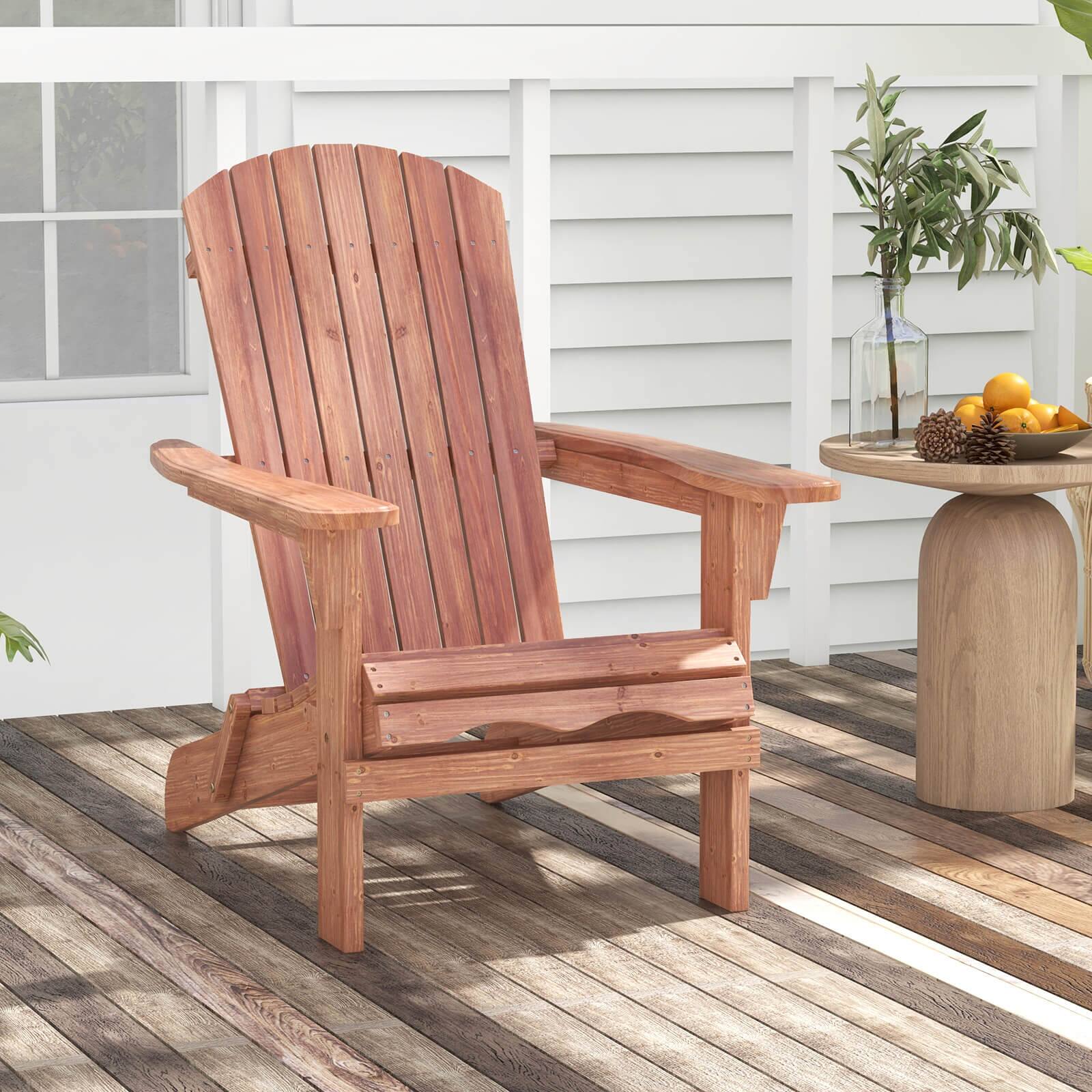 Alt View 1. Costway - Costway Folding Adirondack Chair Set of 1 with High Backrest & Wide Armrests Wooden - Brown.