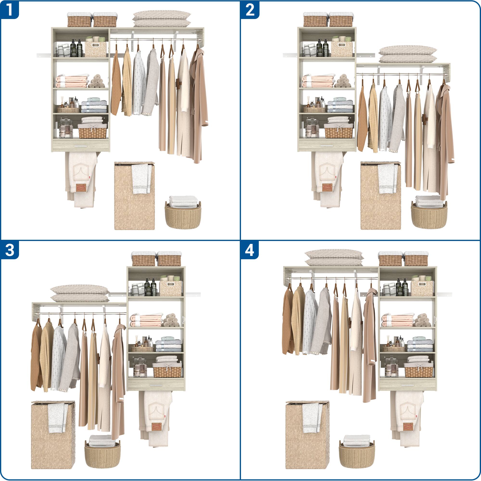 Angle. Aheaplus - 5FT Reversible Wall Laundry Organizer Cabinet with Hanging Rod and Open Storage Shelves - Beige Oak.