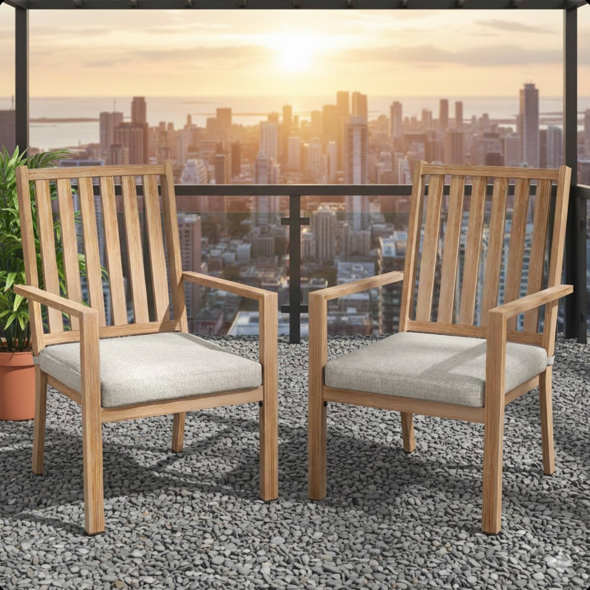 Left. Mondawe - Set of 2 23" Aluminum Patio Dining Chairs with Cushions - Gray+ khaki.