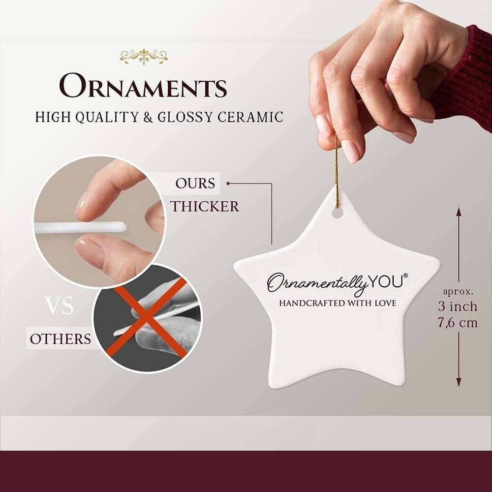 ORNAMENTS  
HIGH QUALITY & GLOSSY CERAMIC  

OURS THICKER VS OTHERS  

Ornamentally YOU  
HANDCRAFTED WITH LOVE  

approx. 3 inch 7,6 cm
