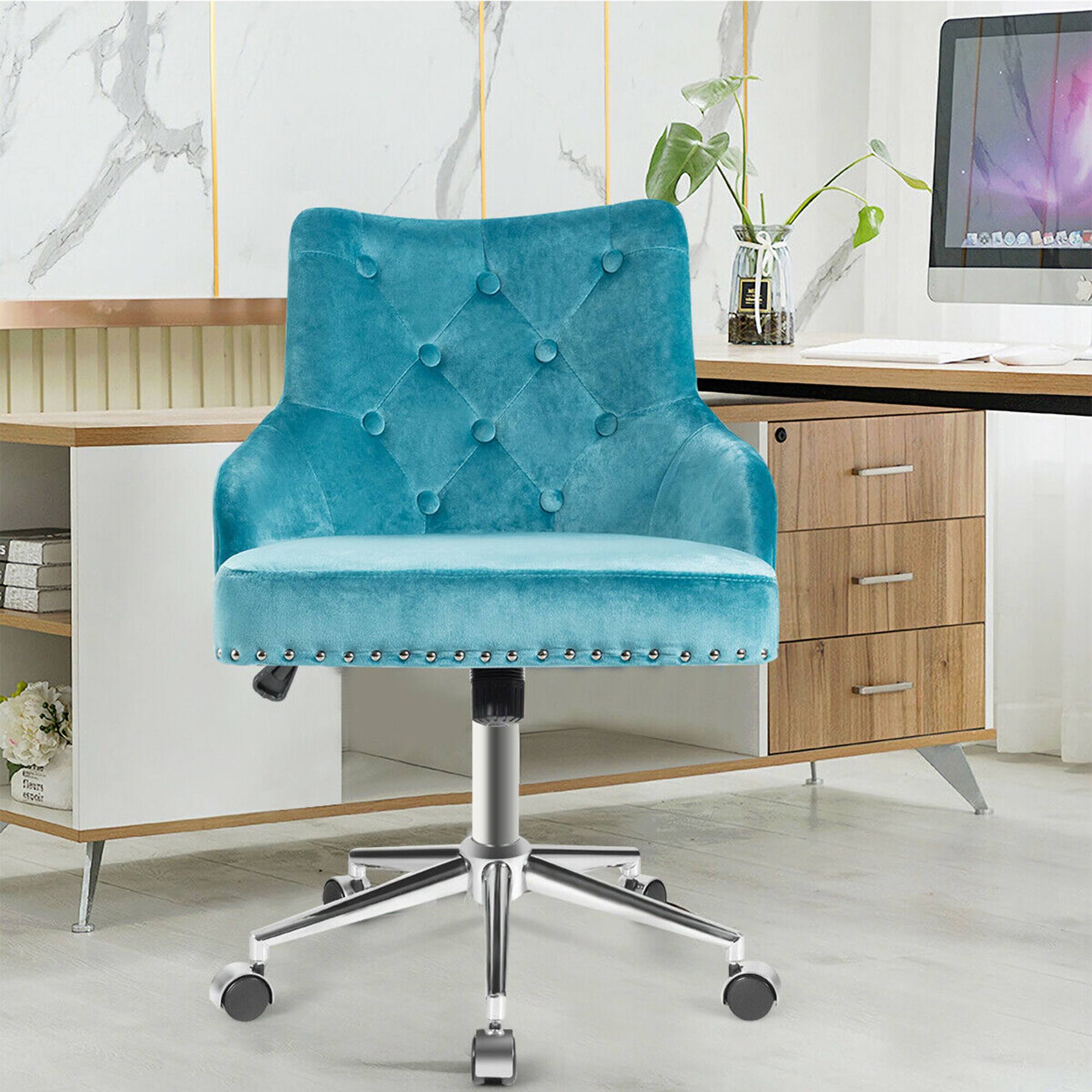 Alt View 5. Gymax - Gymax Velvet Office Chair Upholstered Swivel Computer Task Chair Turquoise - Turquoise.