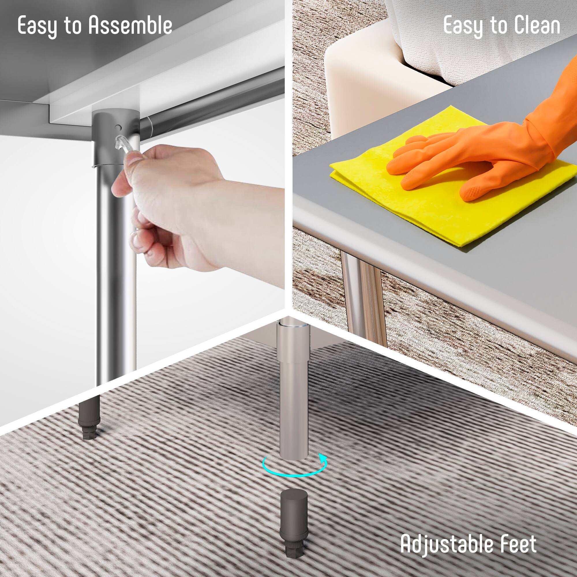 Easy to Assemble  
Easy to Clean  
Adjustable Feet