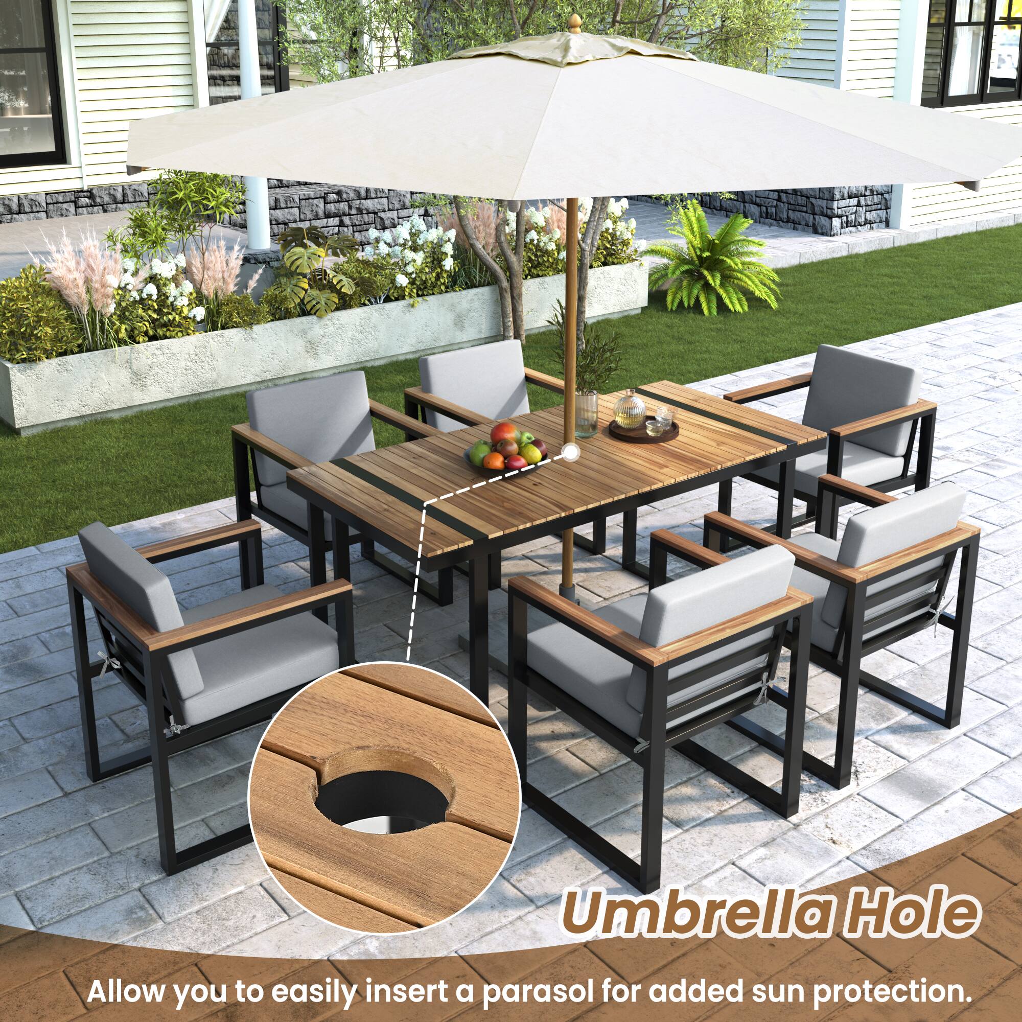 Umbrella Hole  
Allow you to easily insert a parasol for added sun protection.