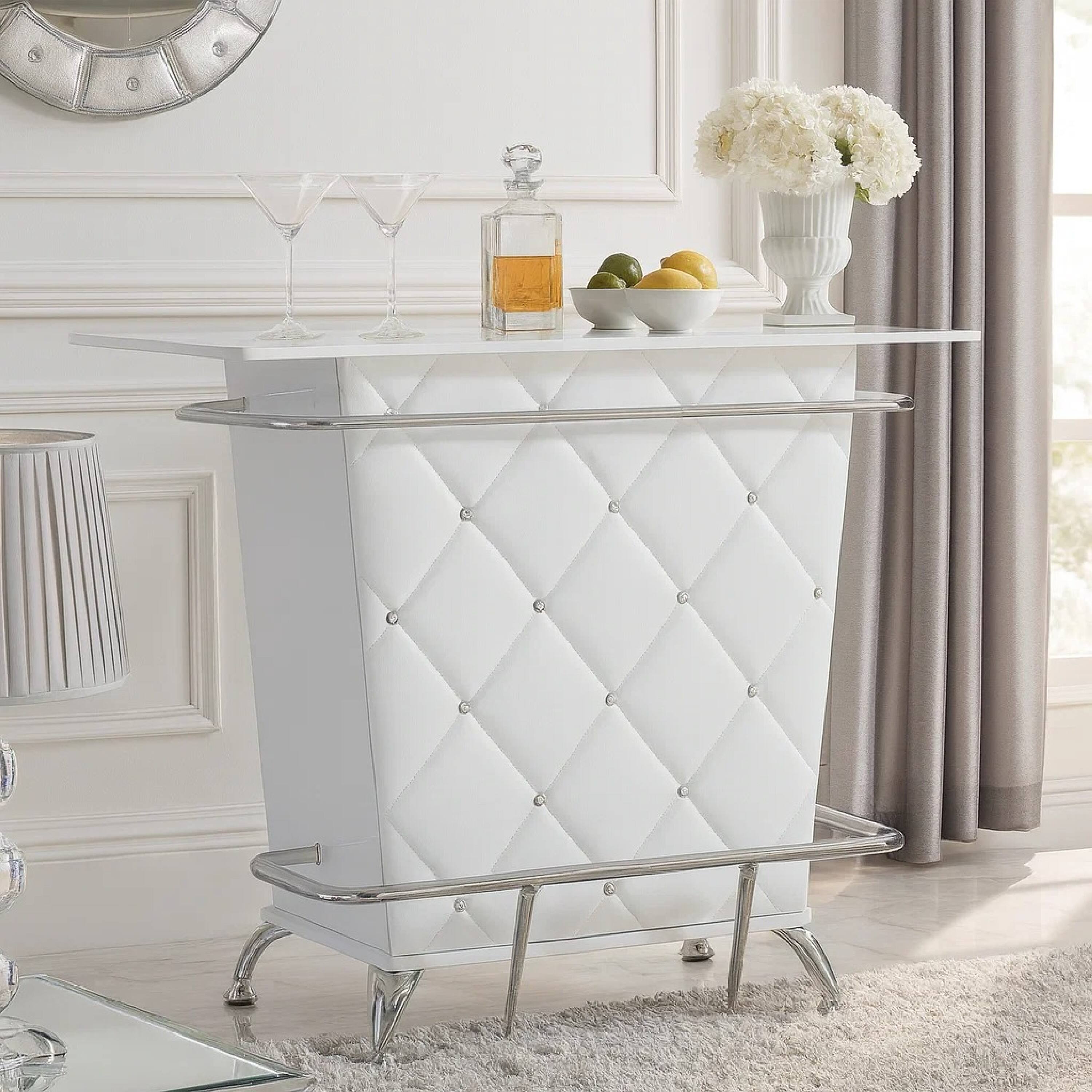 Alt View 6. Manhattan Lane - Contemporary Style Leatherette Padded Bar Table With Button Tufting, White - White.