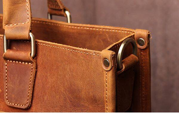 Alt View 4. Steel Horse Leather - The Dagmar Leather Briefcase | Vintage Leather Messenger Bag - Brown.
