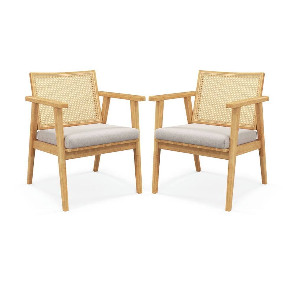 Angle. Kadyn - Dining Chairs, Kitchen Chairs Trattoria Chairs,Mid Century Modern Accent Chairs Set of 2 with Breathable Rattan - Brown.