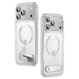 Dteck - Magnetic Case for Apple iPhone 17 Pro Max Built-in Folding Stand, Shockproof Protective Cover with Raised Edges - Clear