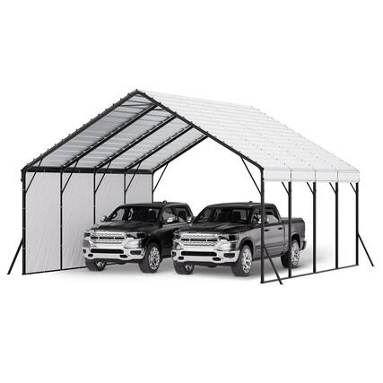 Front. VEVOR - Heavy Duty Metal Carport, 20 x 20 ft Outdoor Carport with Sturdy Frame & Roof, Car Garage Shade with Removable Sidewalls - Gray.