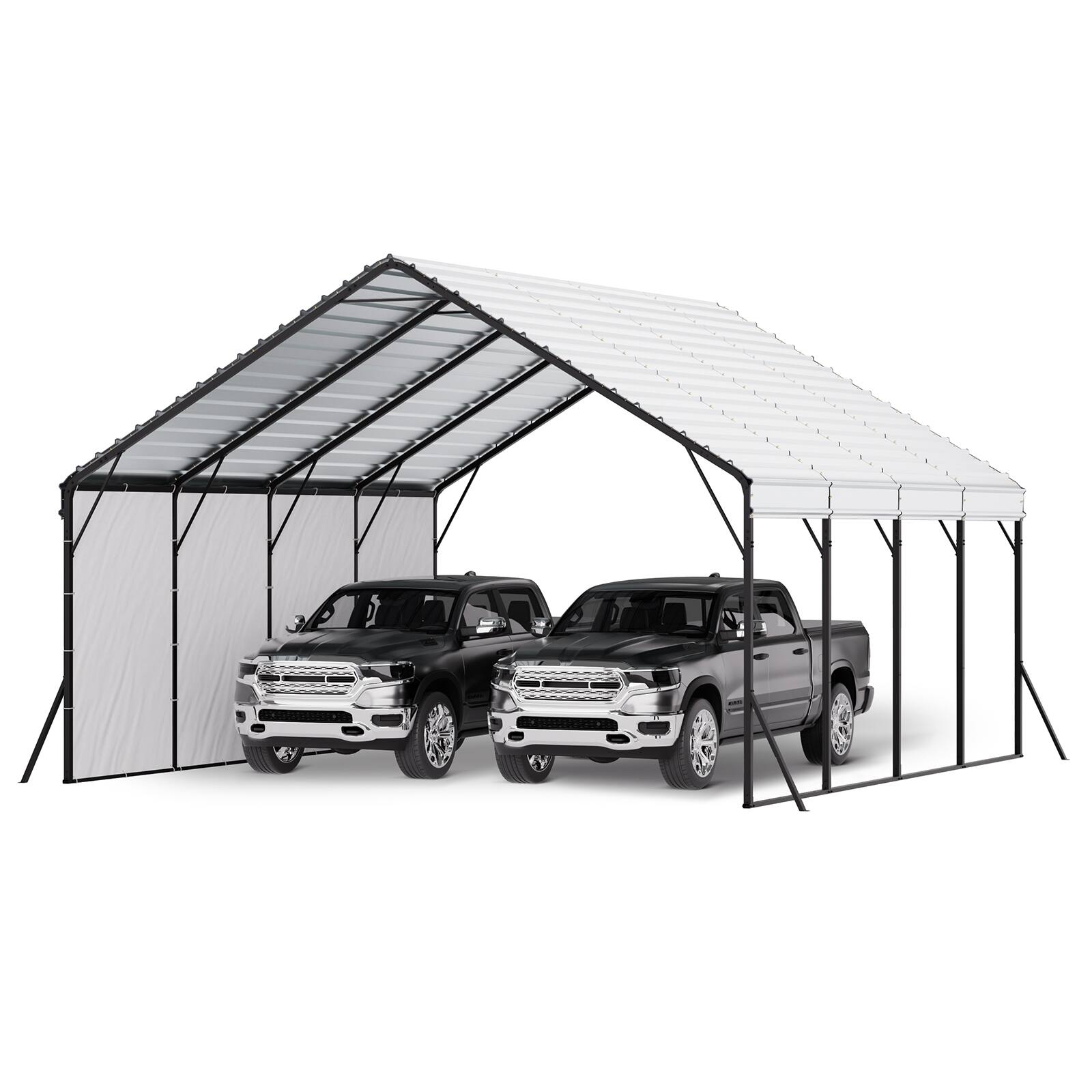 Front. VEVOR - Heavy Duty Metal Carport, 20 x 20 ft Outdoor Carport with Sturdy Frame & Roof, Car Garage Shade with Removable Sidewalls - Gray.