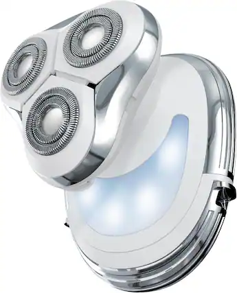 Front. Perry Ellis - 3D Rotary Razor, Electric Shaver for Sensitive Skin, 3 Rotating Heads, LED Guide Light, Portable Hair Trimmer - Silver.