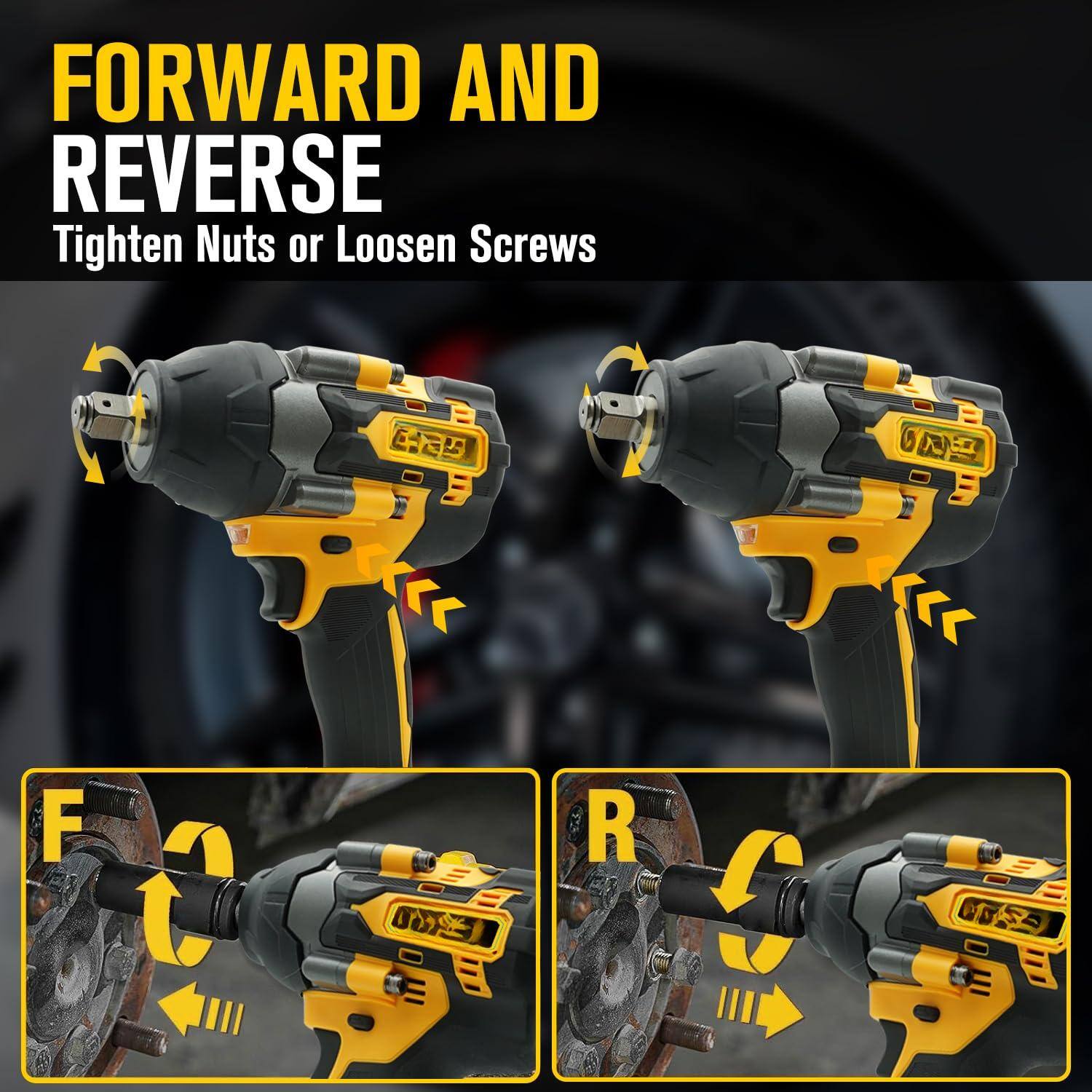 FORWARD AND REVERSE  
Tighten Nuts or Loosen Screws  

F  
R