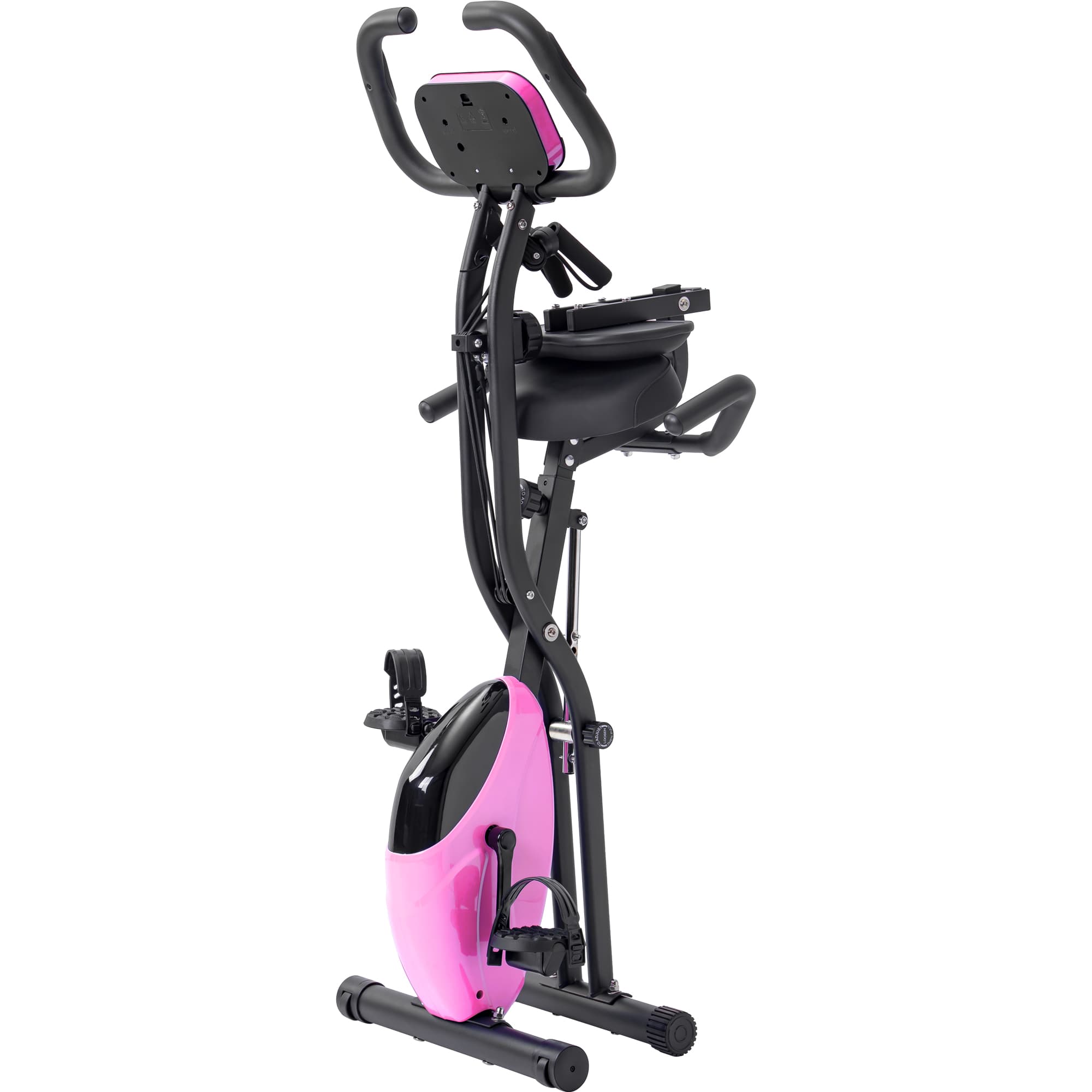 Alt View 10. Lycvki - Folding Exercise Bike Fitness Upright and Recumbent X Bike with 16 Level Adjustable Resistance Arm Bands and Backrest - pink.