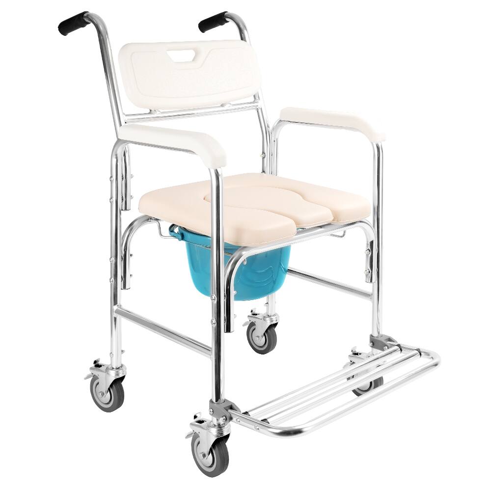 Front. Topteng - Aluminum Alloy Mobile Commode Chair - 3-in-1 Shower/Toilet/Wheelchair,Locking Wheel,300lb Capacity for Elderly Home Care - White.