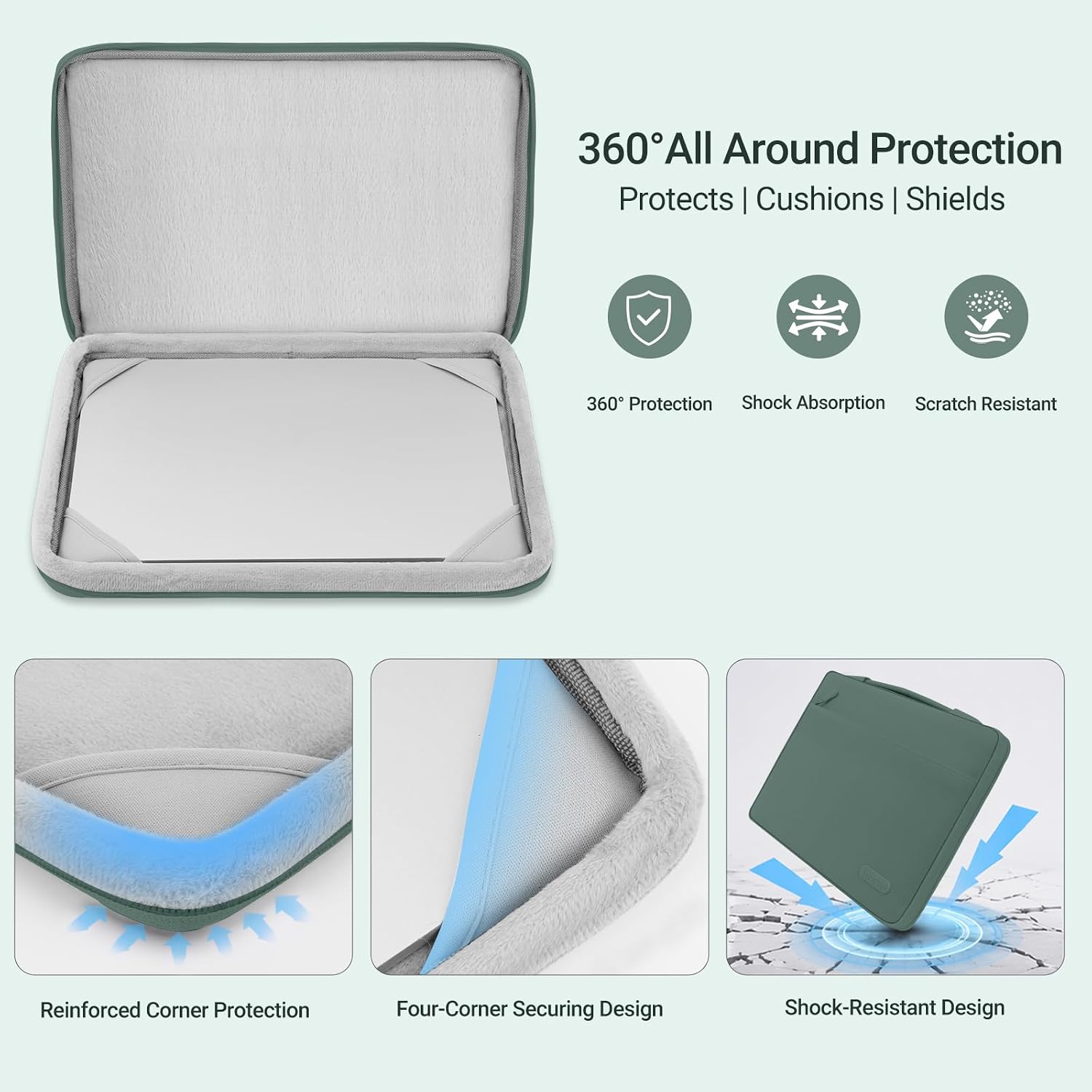 360° All Around Protection  
Protects | Cushions | Shields

360° Protection  
Shock Absorption  
Scratch Resistant

Reinforced Corner Protection  
Four-Corner Securing Design  
Shock-Resistant Design