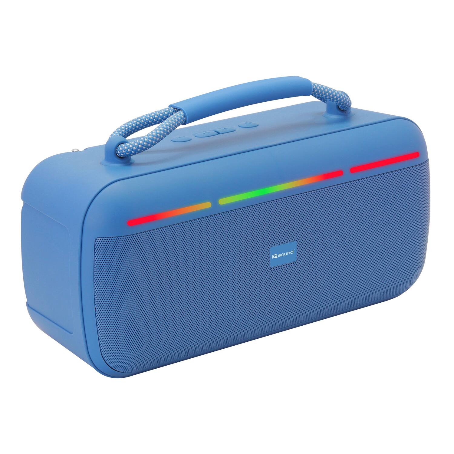 Alt View 5. iQ Sound - 15W Halo Glow Portable Bluetooth Speaker, Rechargeable, TWS, Lights, USB/microSD, FM, 20 Hr Play Time - Blue.