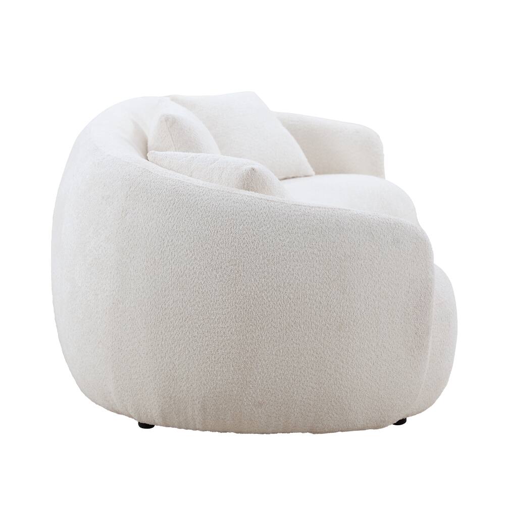 Alt View 1. Loheer - Loheer Mid Century Modern Curved Sofa, 4-Seat Boucle Couch, Off White - Off-White.