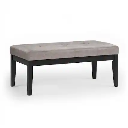 Front. Tiramisubest - Tufted Vegan Faux Leather Ottoman Bench in Distressed Grey Taupe - Gray.