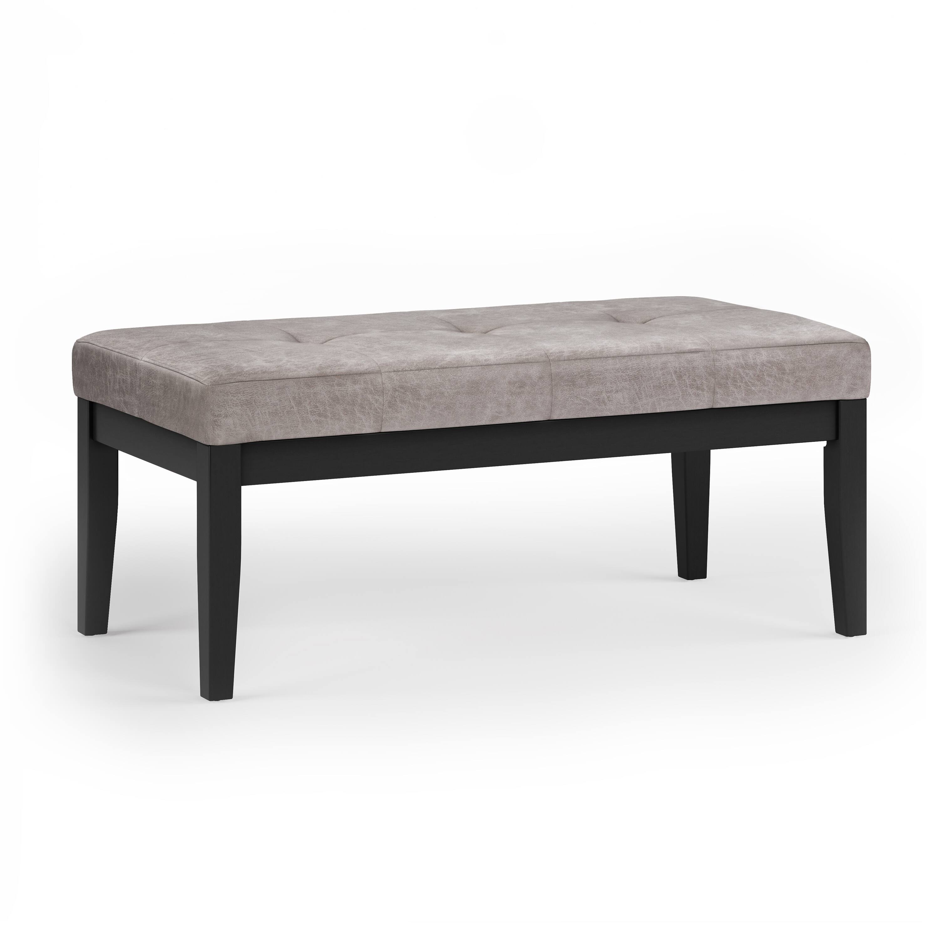 Front. Tiramisubest - Tufted Vegan Faux Leather Ottoman Bench in Distressed Grey Taupe - Gray.