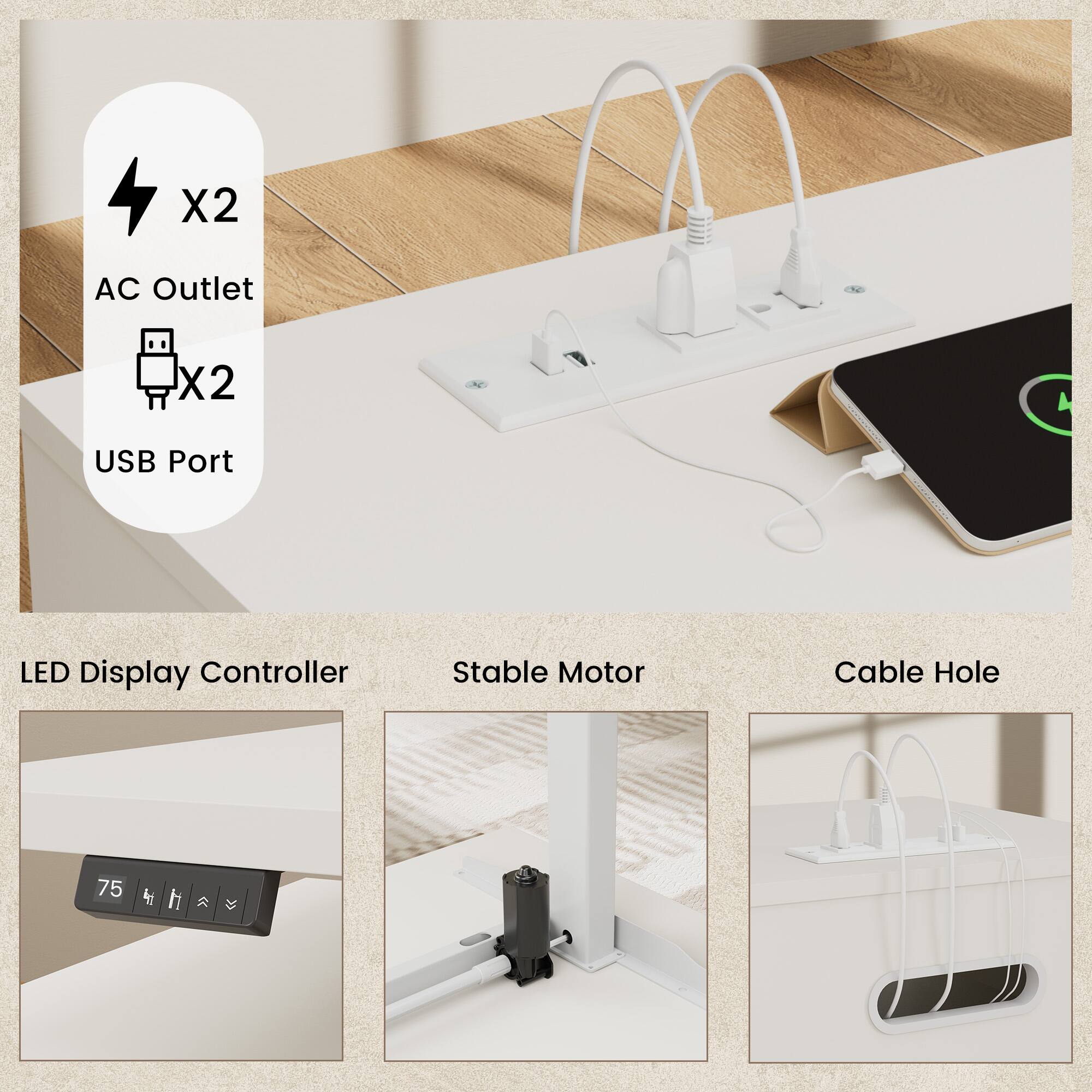 X2 AC Outlet  
X2 USB Port  
LED Display Controller  
Stable Motor  
Cable Hole  
75