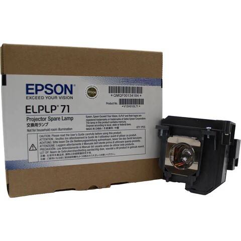 EPSON  
EXCEED YOUR VISION  

ELPLP71  
Projector Spare Lamp  

Product No. nI3HCT0L71  
Epson Exceed Your Vision  
BRP and other lg a Epsion Projector Spare Lamp registered trademark a trademarks d Selc E Caporation  

The tubonc opooe according E lacal DrY SPCS ilumination  

MADE IN OHNA  

Not for household room  

Guide carefully before using this product  

CAUTION Please read the User's OR produit in Guide de lutlisato avant ATTENTION Veullez lire avant Sie de Gert autoerksan Sesen Sie de d Unlras produtos ACHTUNG I Maruale dell'uterte Leggere de ee producto ATTENZIONE e Manual del i PRECAUCIN Les door woordal . d product aandachtg LET OP de  

EPSON  
EXCEED YOUR VISION  

ELPLP71  
Projector Spare Lamp  

Product No. nI3HCT0L71  
Epson Exceed Your Vision  
BRP and other lg a Epsion Projector Spare Lamp registered trademark a trademarks d Selc E Caporation  

The tubonc opoo