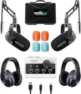MOVO - PodPro-AH Portable Podcasting Bundle for 2 for Smartphones and Computers