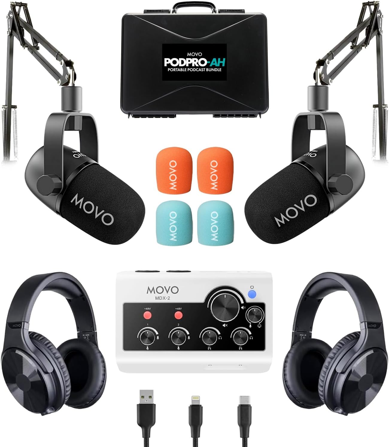 MOVO - PodPro-AH Portable Podcasting Bundle for 2 for Smartphones and Computers