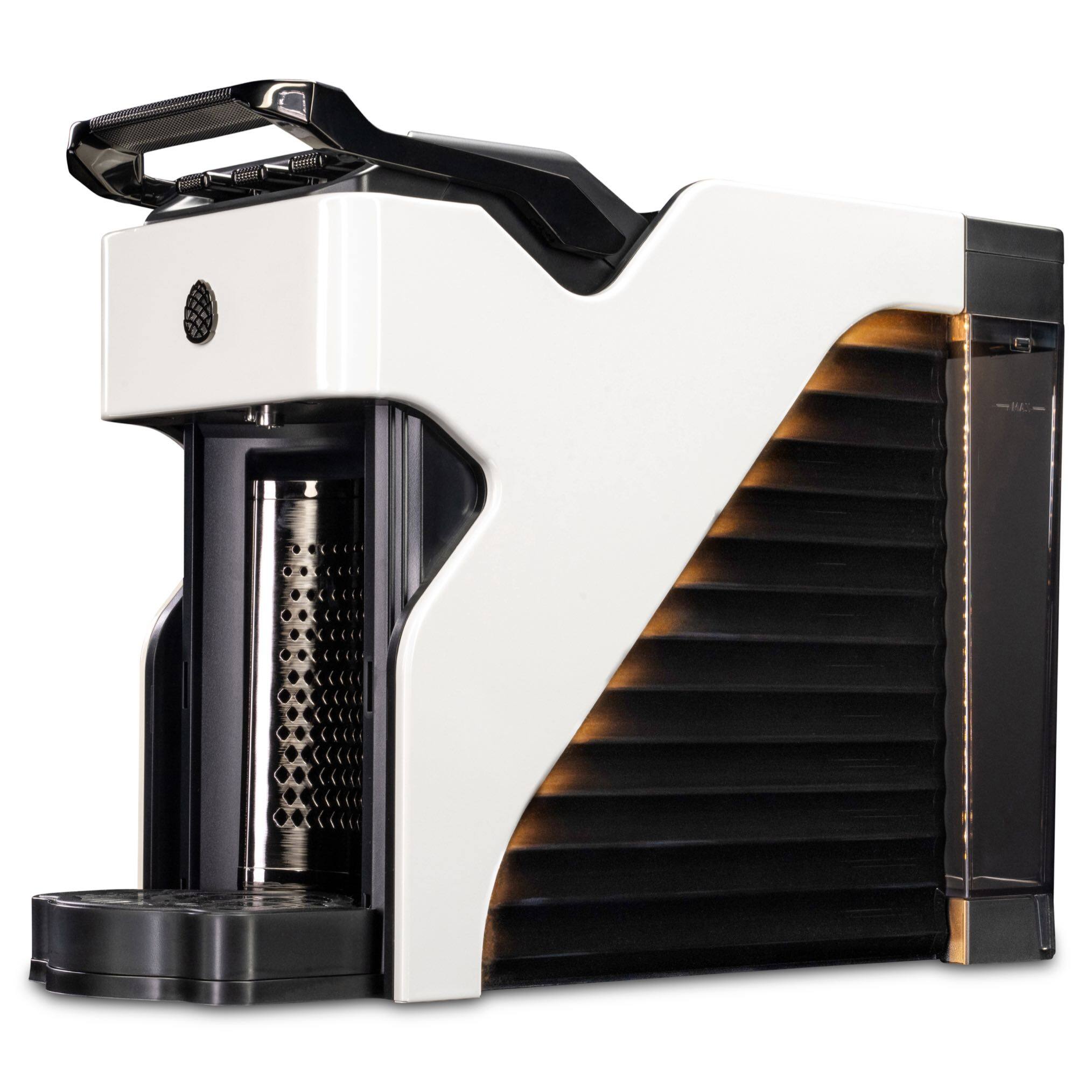 Angle. Milton Coffee Co. - Stainless Steel Brew Path, Compatible with Nespresso OriginalLine Capsules, cup warming tray, low noise, 19 bar motor - White.