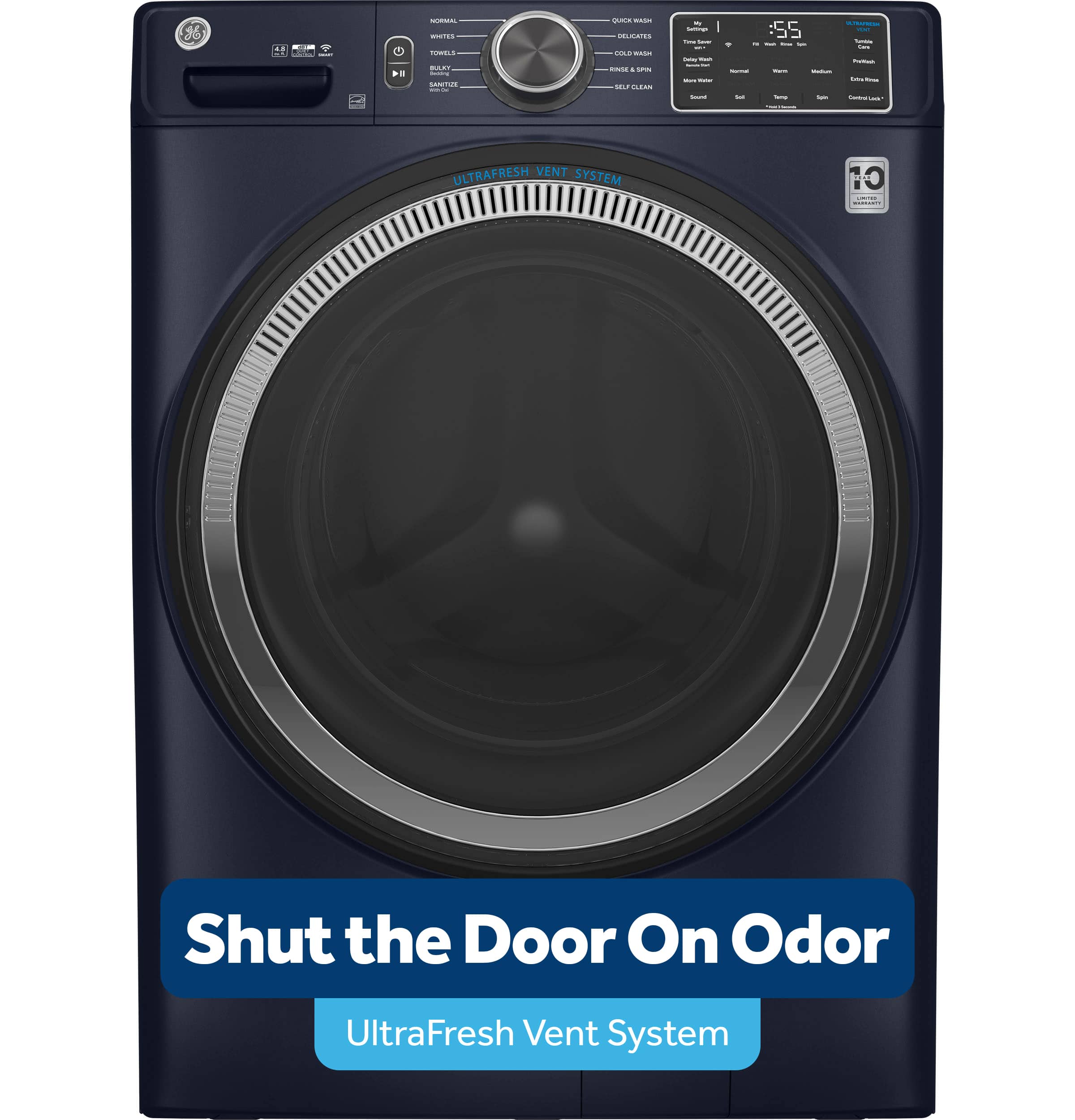 GE 4.8 Cu. Ft. High Efficiency Stackable Smart Front Load Washer w