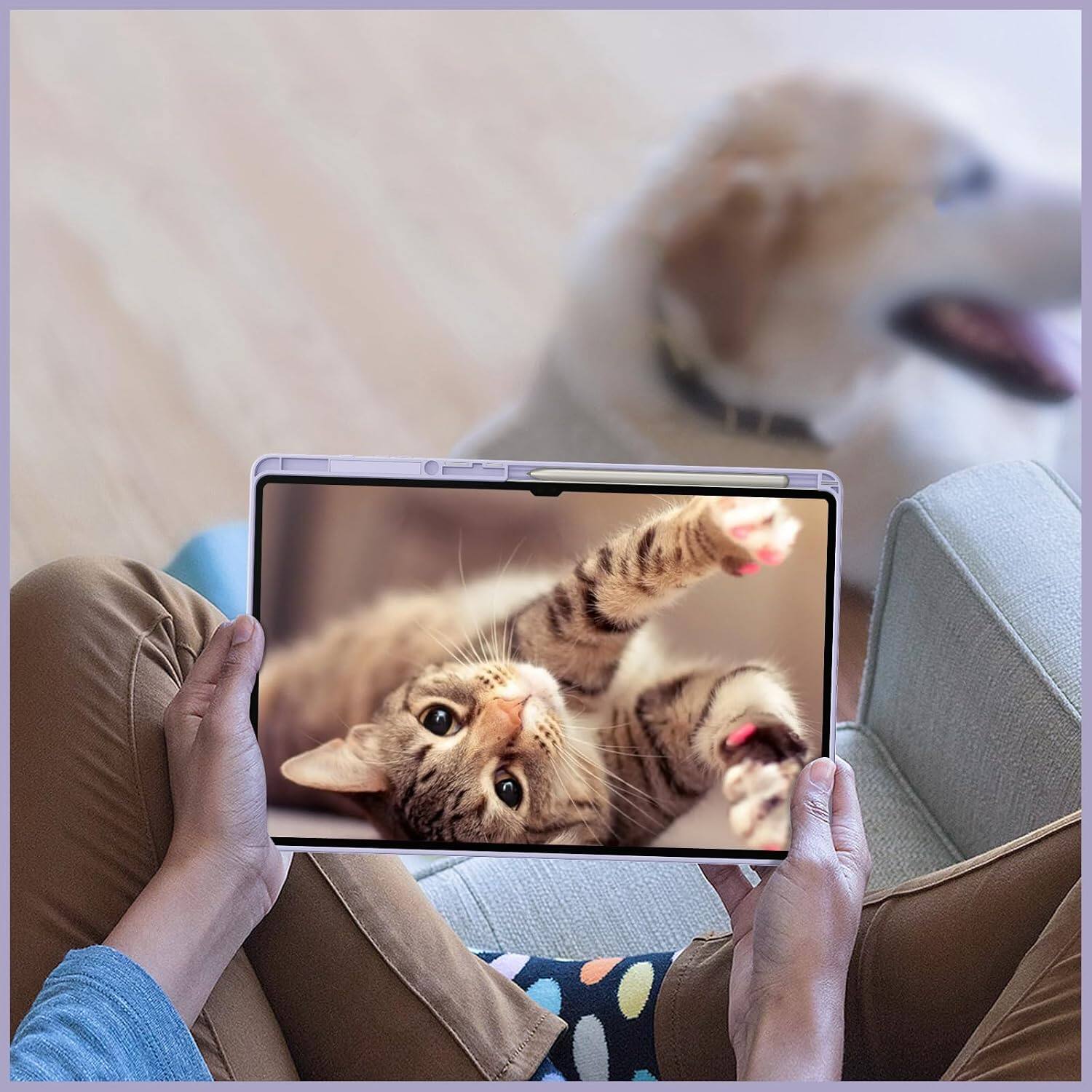 Alt View 4. Fintie - Slim Case for Samsung Galaxy Tab S10 Ultra / S9 Ultra / S8 Ultra 14.6", Clear Transparent Back Shell Shockproof Cover - Lilac Marble.