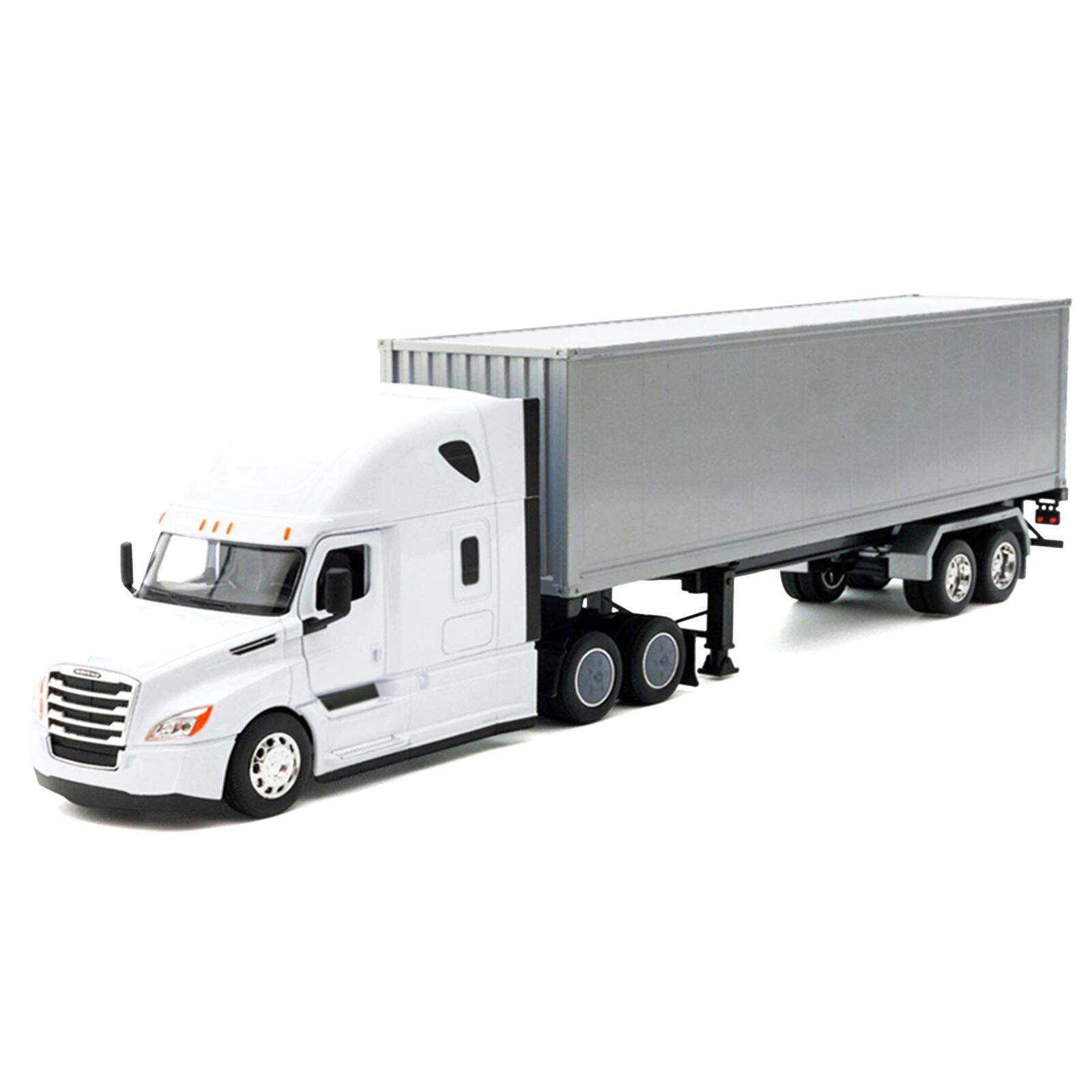 Alt View 1. Welly - Freightliner Cascadia Truck White with Gray Container "Transporter" Series 1/32 Diecast Model by Welly.