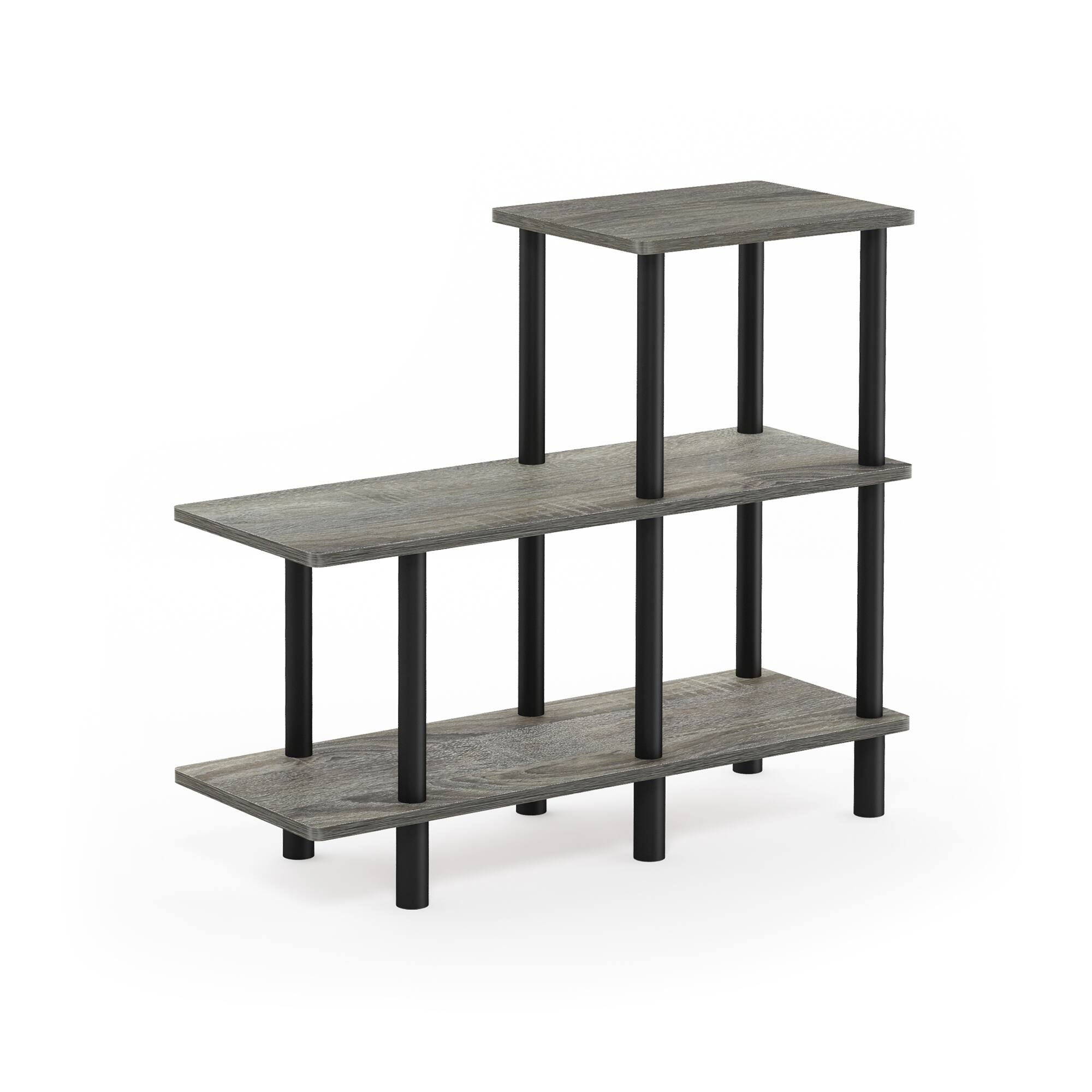 Furinno - Turn-N-Tube 3-Tier Cube Ladder Shelf, French Oak/Black - French Oak/Black