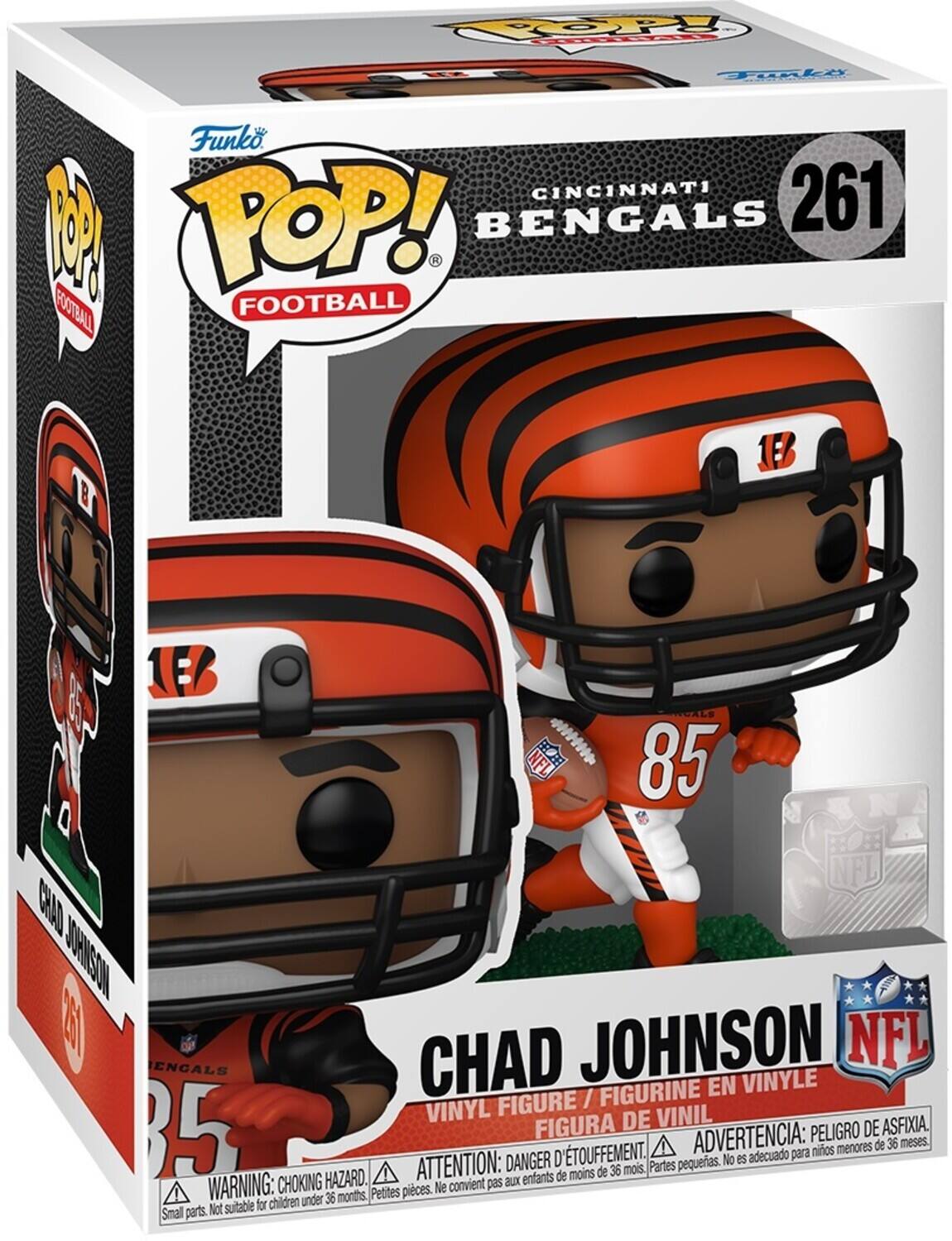 POP! Funko CINCINNATI 261 BENGALS FOOTBALL 85 NFL

CHAD JOHNSON NFL FIGURINE EN VINYLE FIGURE / VINYL DE VINIL

FIGURA DE VINIL

PELIGRO DE ASFIXIA. D'TOUFFEMENT. ADVERTENCIA: para niños menores de 36 meses. DANGER pequeas. No es adecuado

HAZARD. ATTENTION: aux enfants de moins de 36 mois. Partes

CHOKING Petites pices. Ne convient pas for children under 36 months Small parts. Not suitable