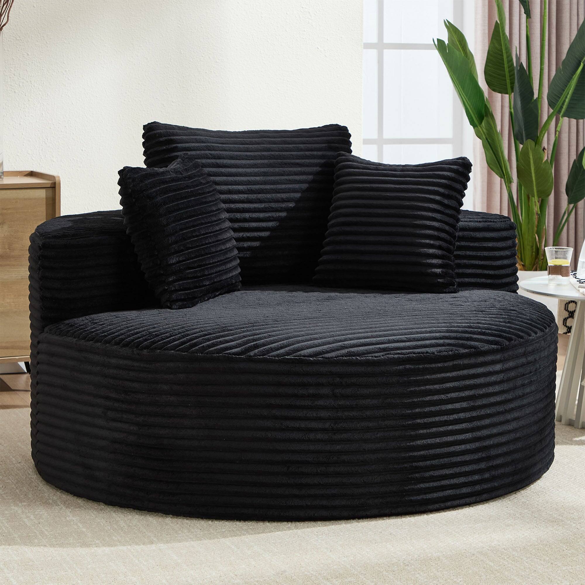 Front. Boyel Living - Black Round Sectional Sofa Couches Bed with Memory Foam and three pillows for Living Room - Black.