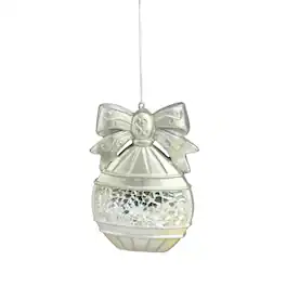 Melrose - 4" Metallic Mosaic Glass Disk Christmas Ornament - Silver