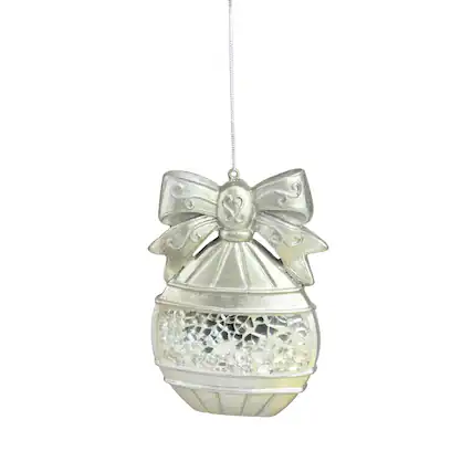 Front. Melrose - 4" Metallic Silver Mosaic Glass Disk Christmas Ornament - Silver.