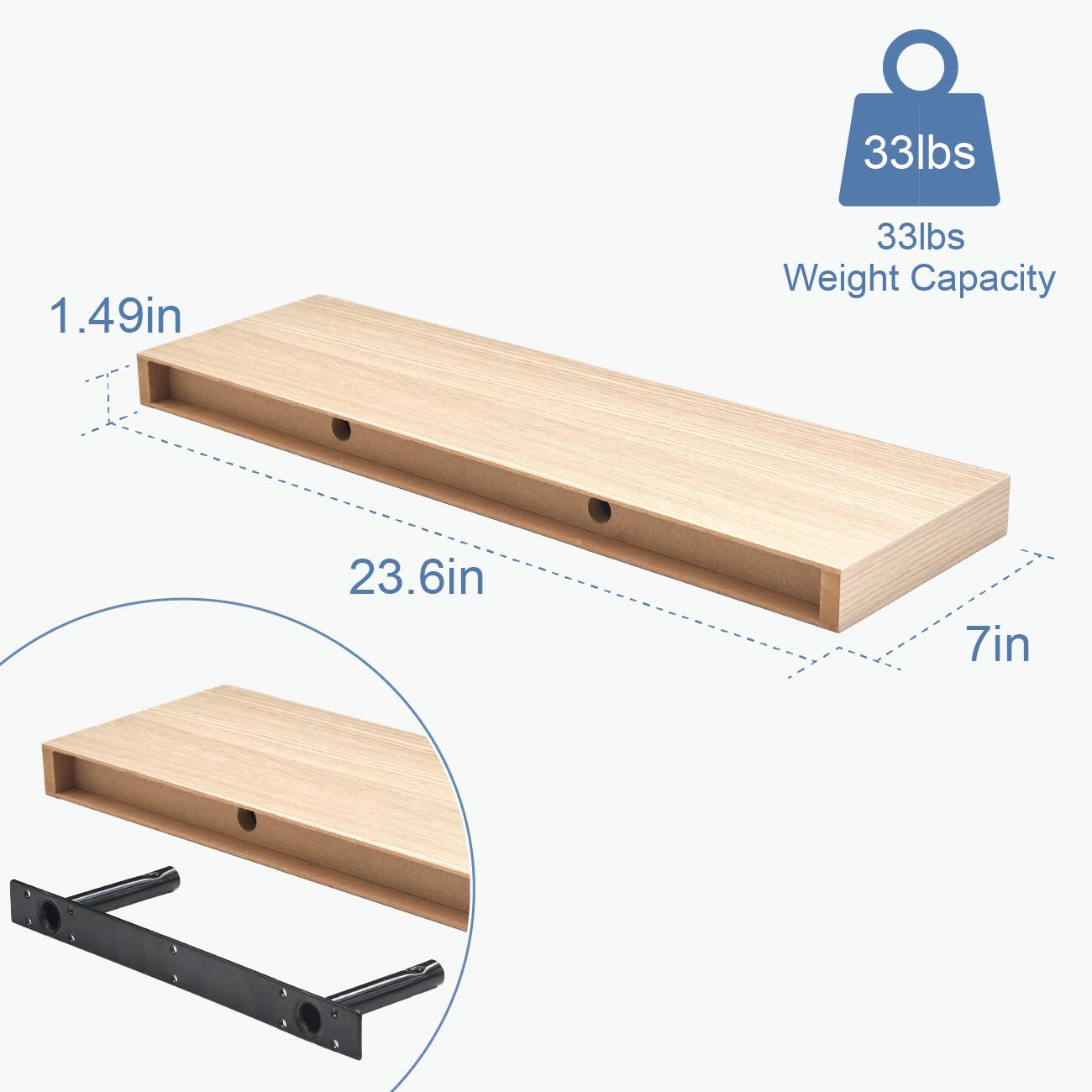 33lbs Weight Capacity  
1.49in  
23.6in  
7in
