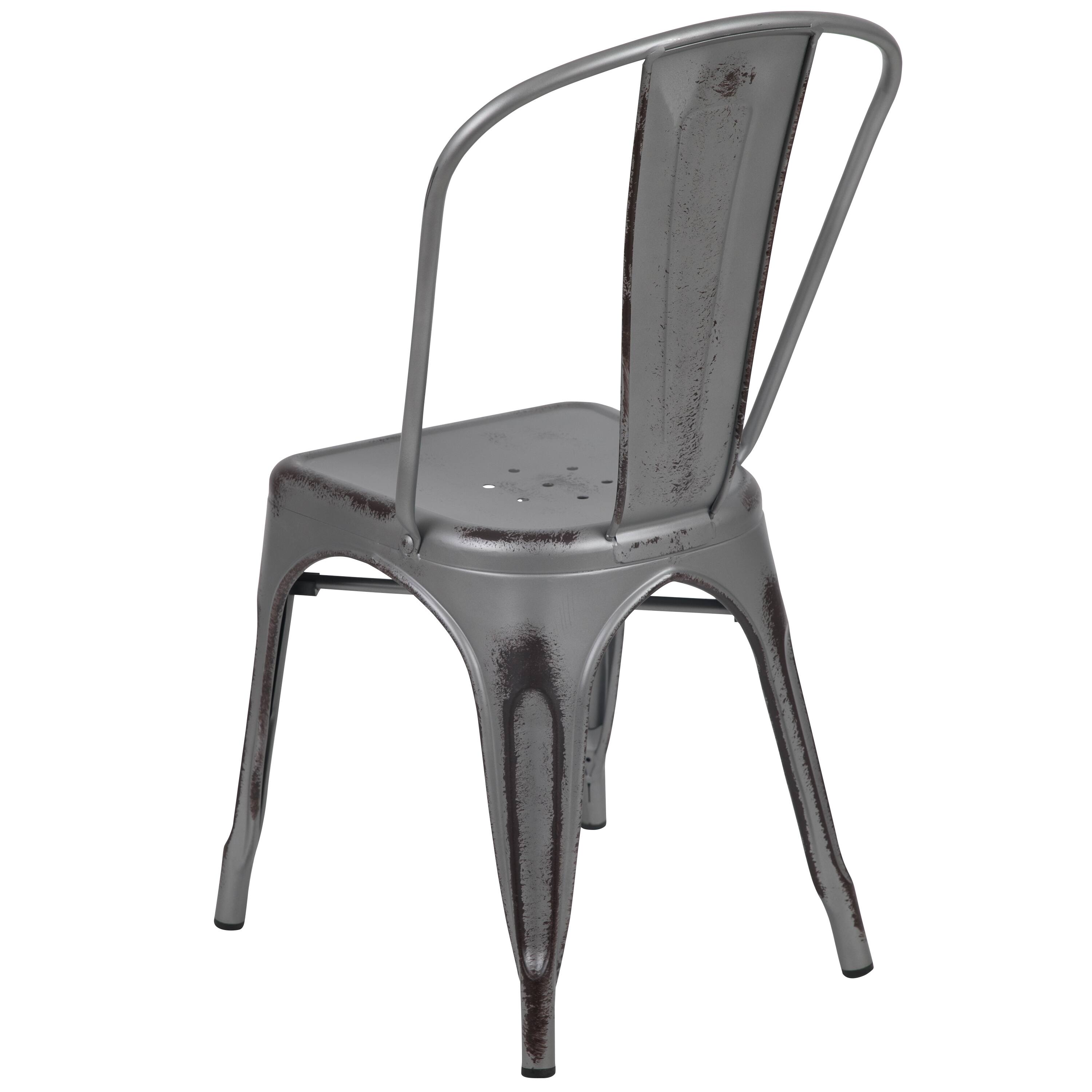 Alt View 5. Emma + Oliver - Commercial Grade Distressed Colorful Metal Indoor-Outdoor Stackable Chair - Silver Gray.