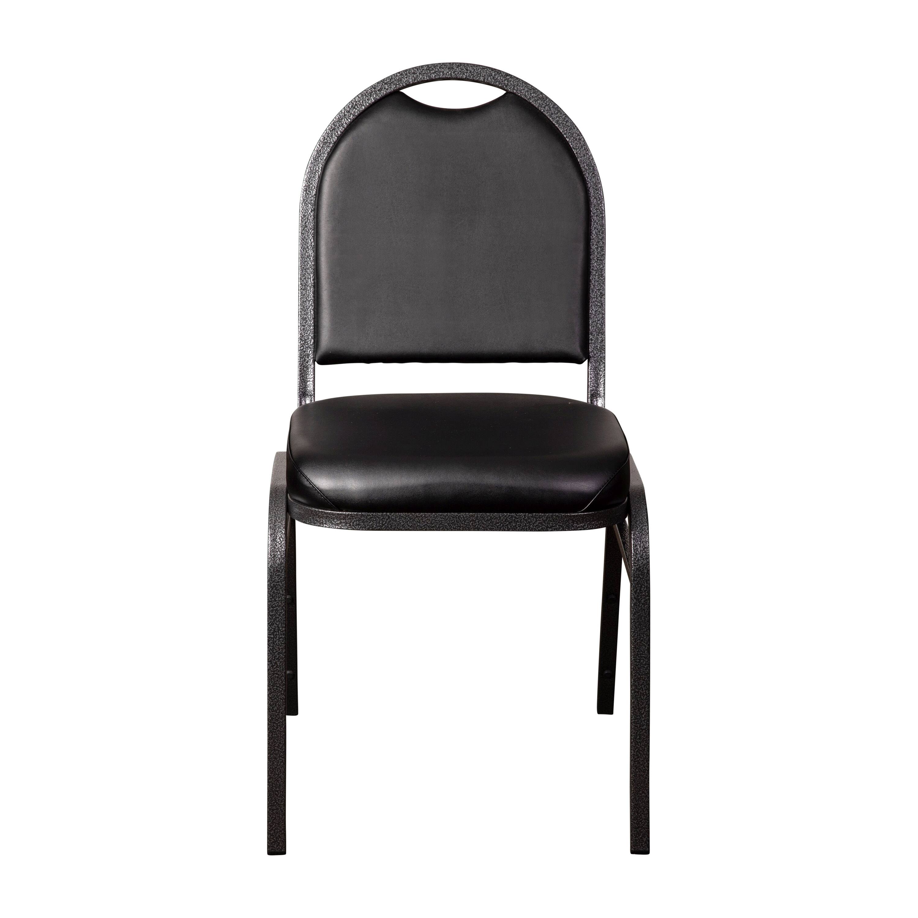 Alt View 10. Emma + Oliver - Dymoke Versatile Dome Back Stacking Banquet Chair - Black Vinyl/Silver Vein Frame.