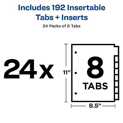 Includes 192 Insertable Tabs + Inserts  
24 Packs of 8 Tabs  
24 x 8 Tabs  
11" x 8.5"